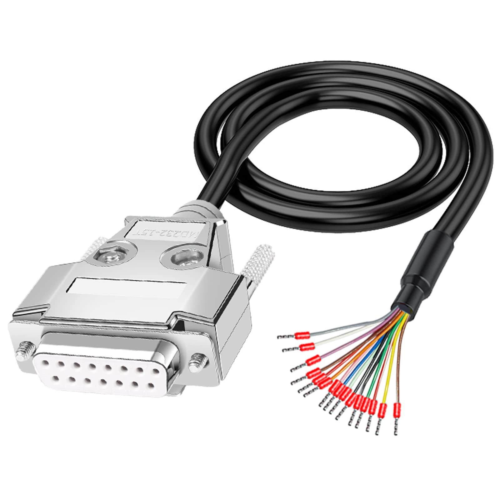 DB15 Solderless Breakout Connector with 5Ft 24AWG Cable, Metal Shell RS232 D-...