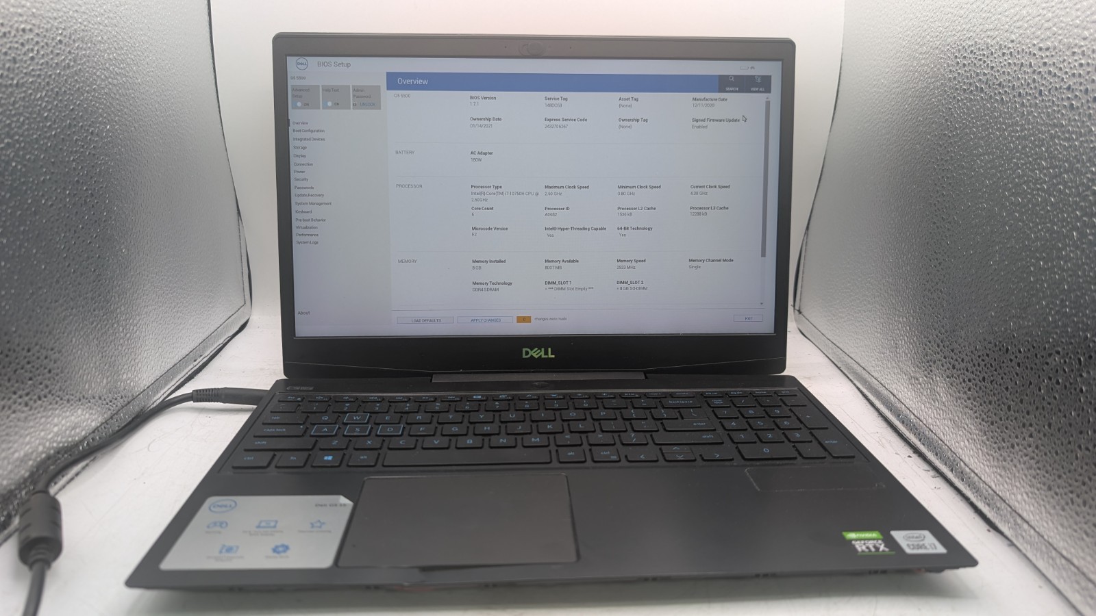 Dell G5 15 5500 15.6 Intel Core i7 10750H 4.2GHz No Memory RTX 2060 Check Desc.