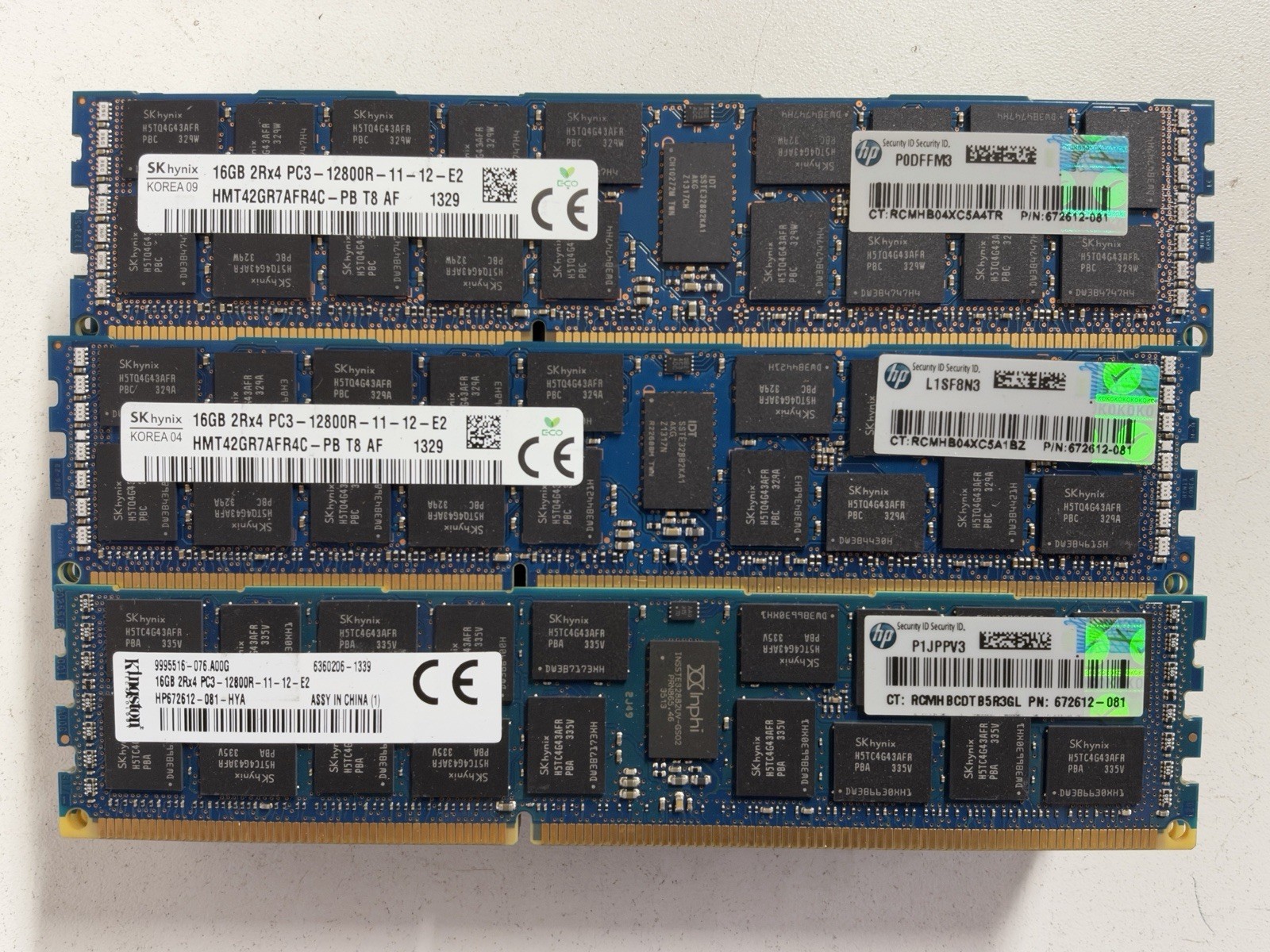 Lot Of 30 Kingston/Skhynix  16GB 2Rx4 PC3-12800R Server Memory RAM HP 672612-081
