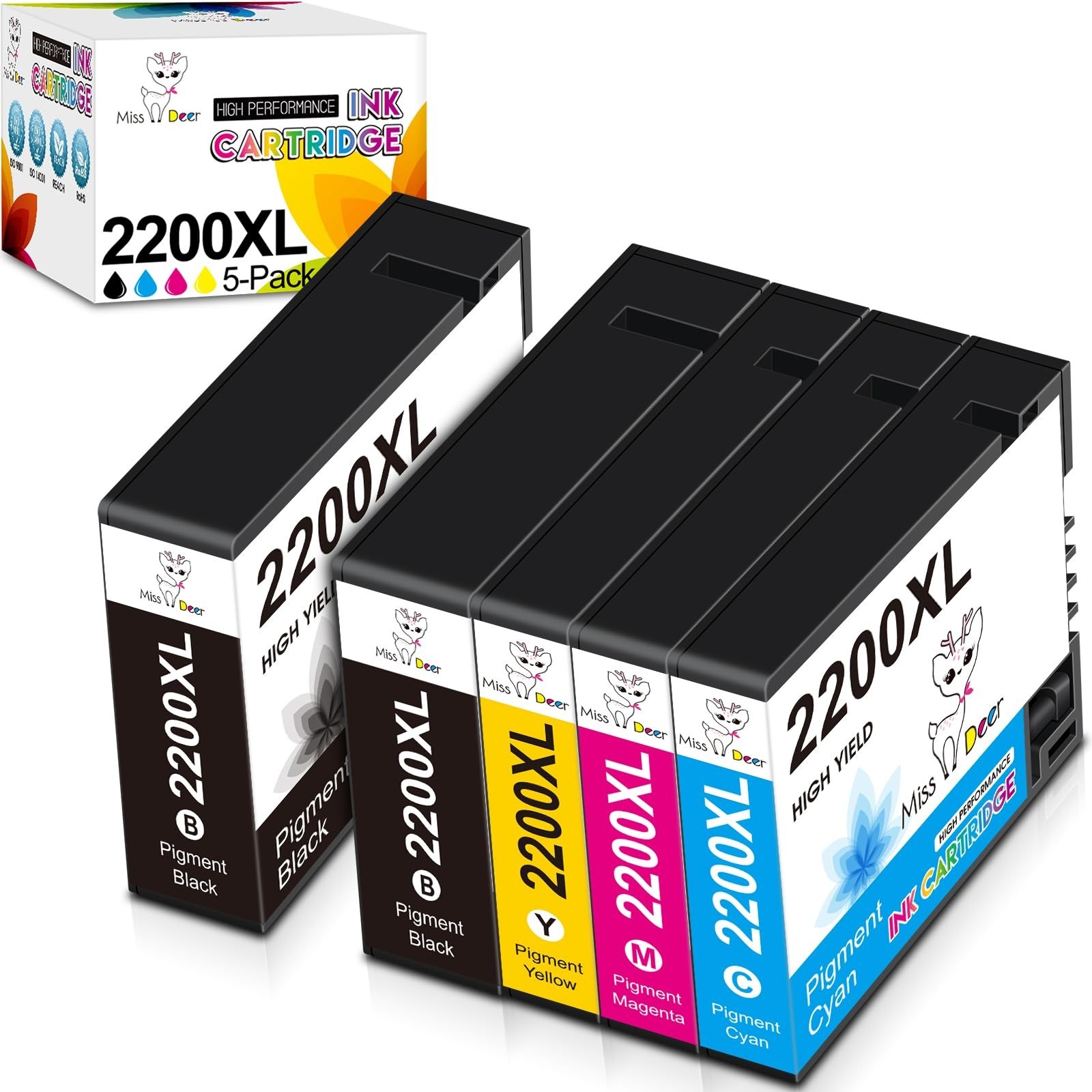 Miss Deer Compatible PGI-2200XL Pigment Ink Cartridges, Work with Maxify MB53...