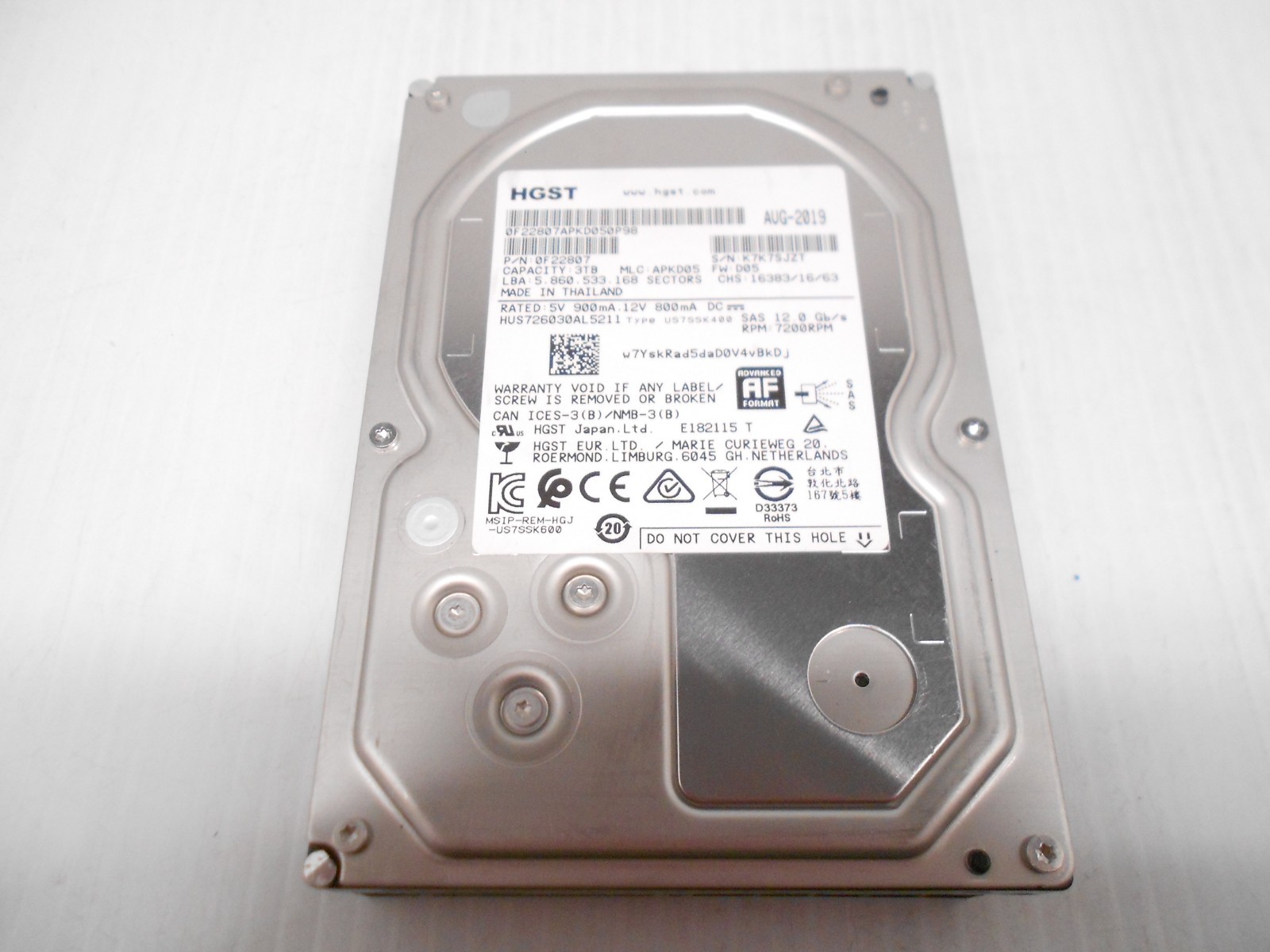 HGST 3TB SAS 3.5" 12G Server JBOD Storage Hard Drive HUS726030AL5211 Dell HP