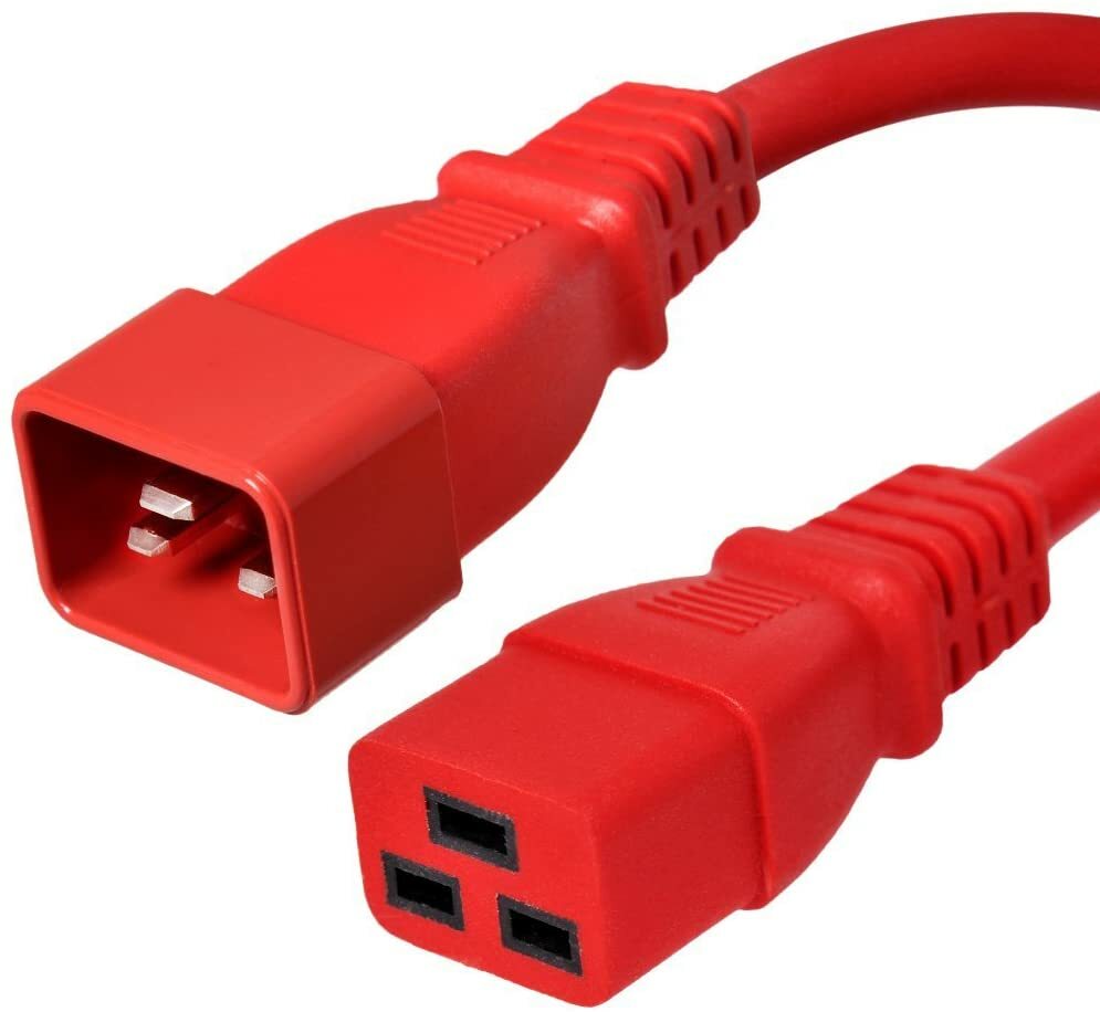 20 PACK LOT 1ft IEC C20 - C19 Red Power Cord 12AWG 20A/2500W 100-250V 0.3M