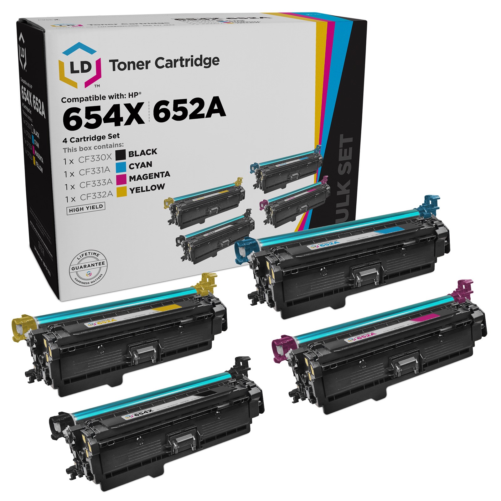 LD Reamanufactured Replacements for HP 654A 4Pk: CF320A/CF331A/CF332A/CF333A