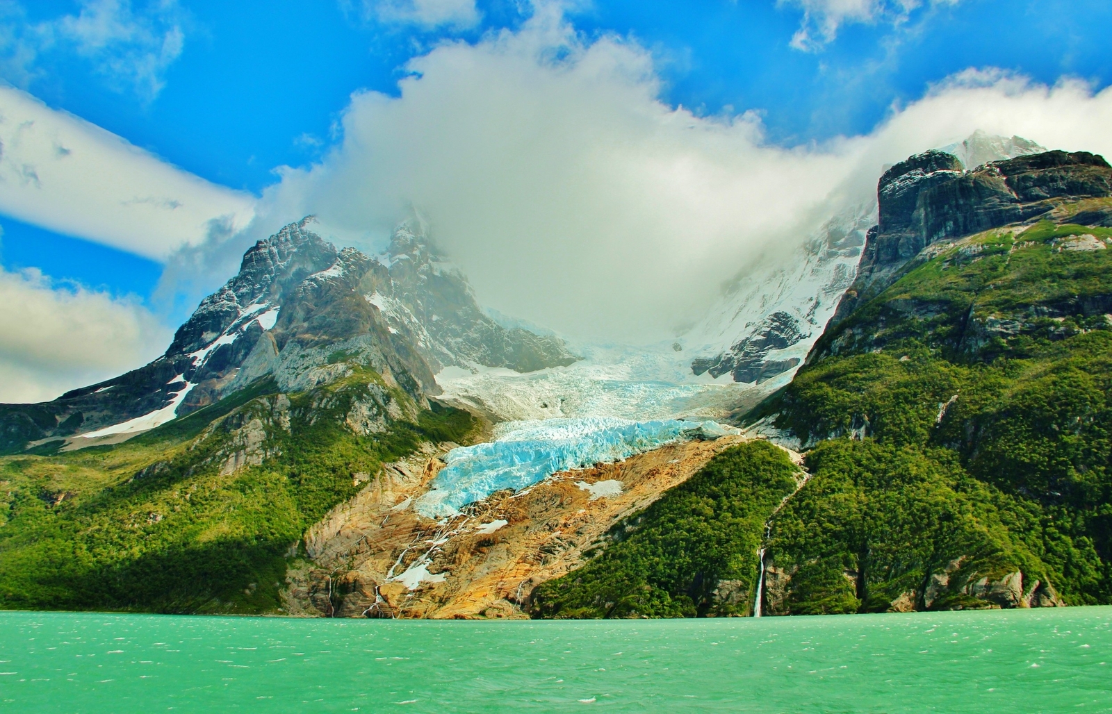 Landscape lake glacier mountains chile forest cliff Custom Gaming Mat Desk