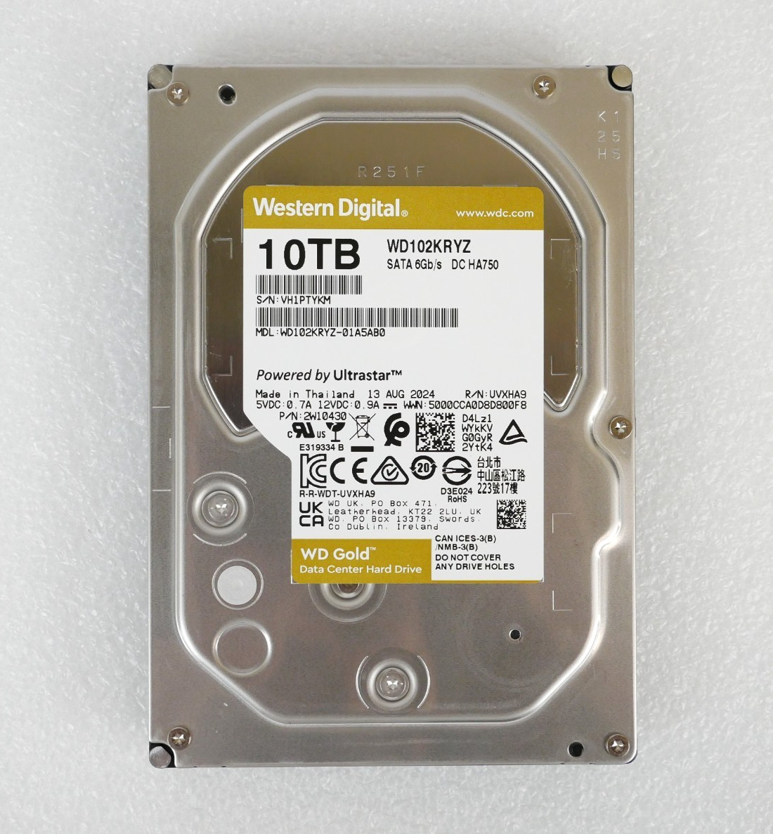 WD Gold WD102KRYZ-01A5AB0 10TB 7.2K 6Gb/s SATA 3.5" Data Center Hard Drive