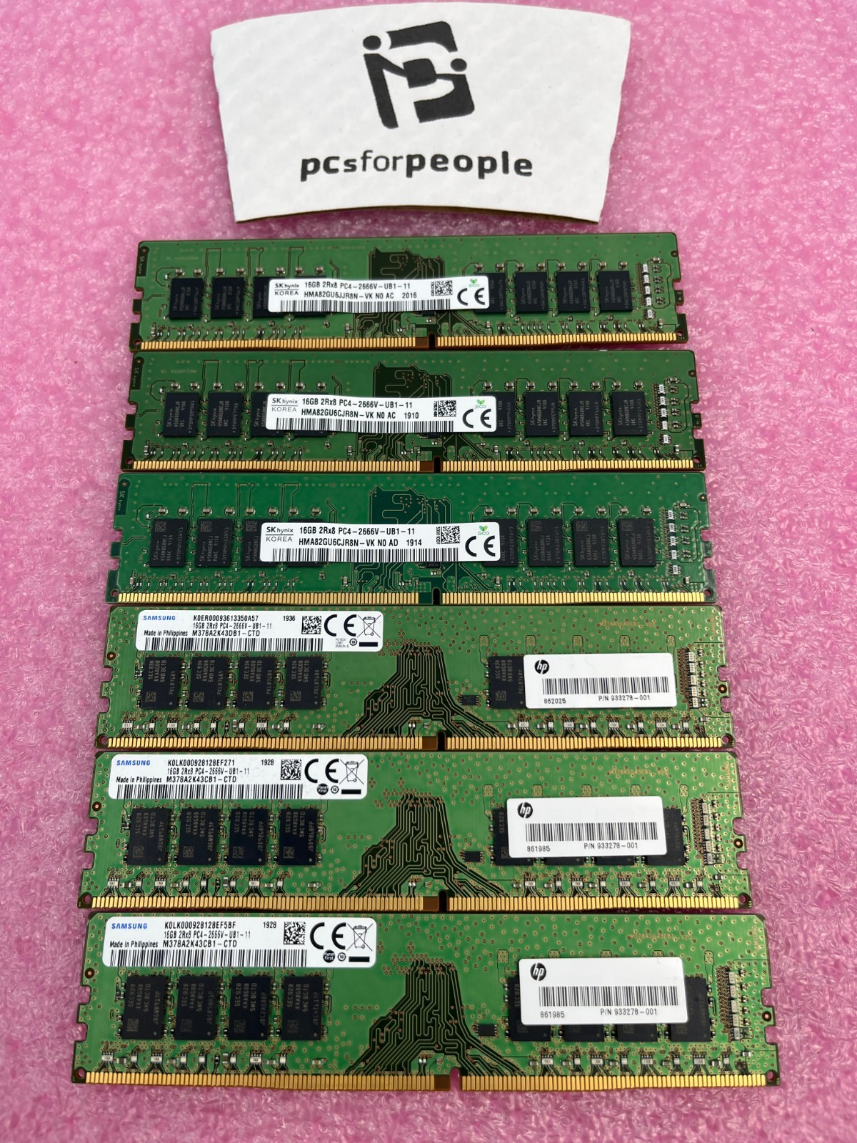 LOT OF 6 SK HYNIX/SAMSUNG 16GB 2Rx8 PC4-2666V-UB1-11 DDR4 Desktop RAM 