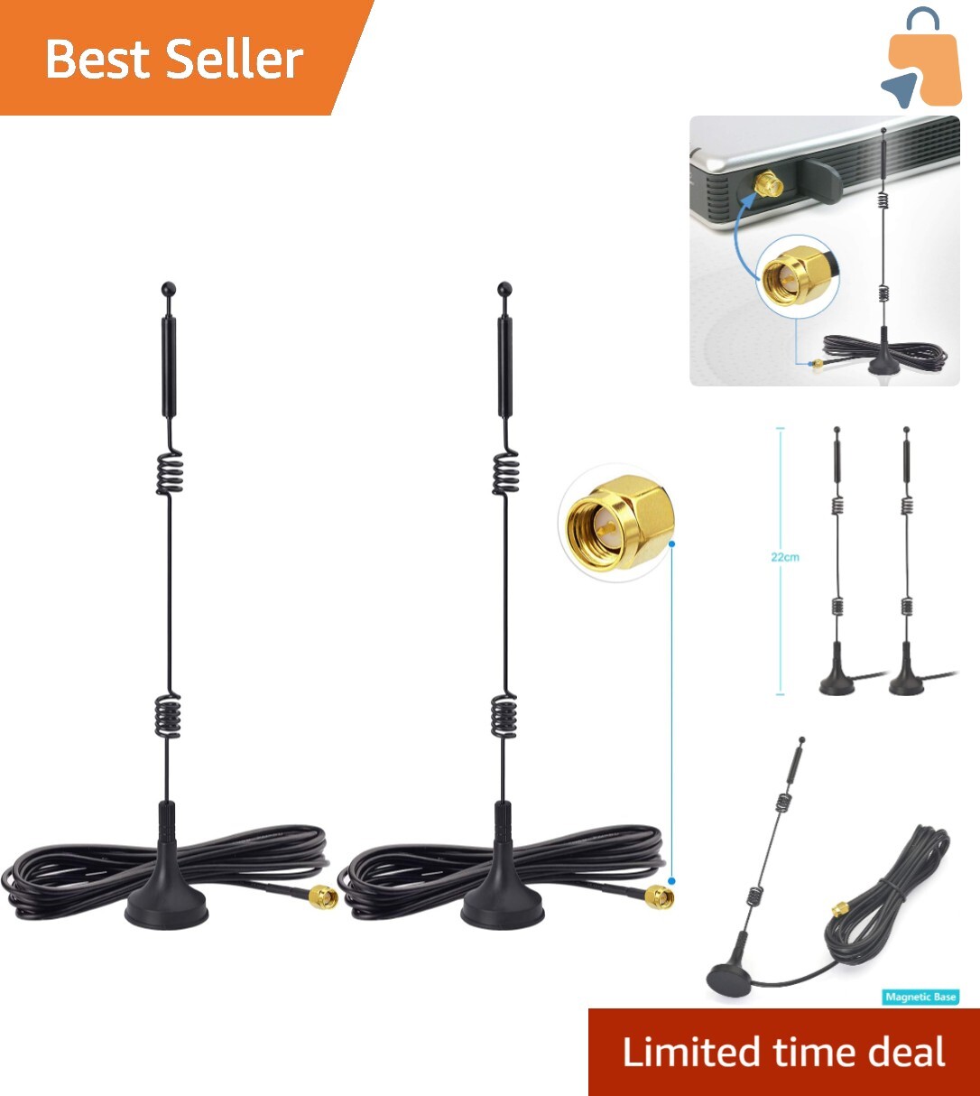Dual Band 9dBi WiFi Antenna 2-Pack with Magnetic Base - Enhanced Signal Range