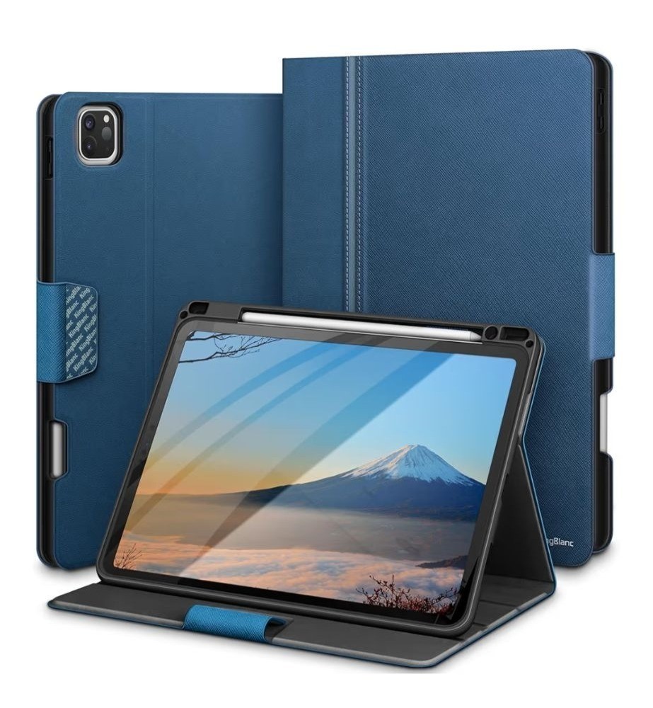 KingBlanc Case For iPad Air 13-Inch 2024-25 PU Leather Pencil Holder Blue Durabl