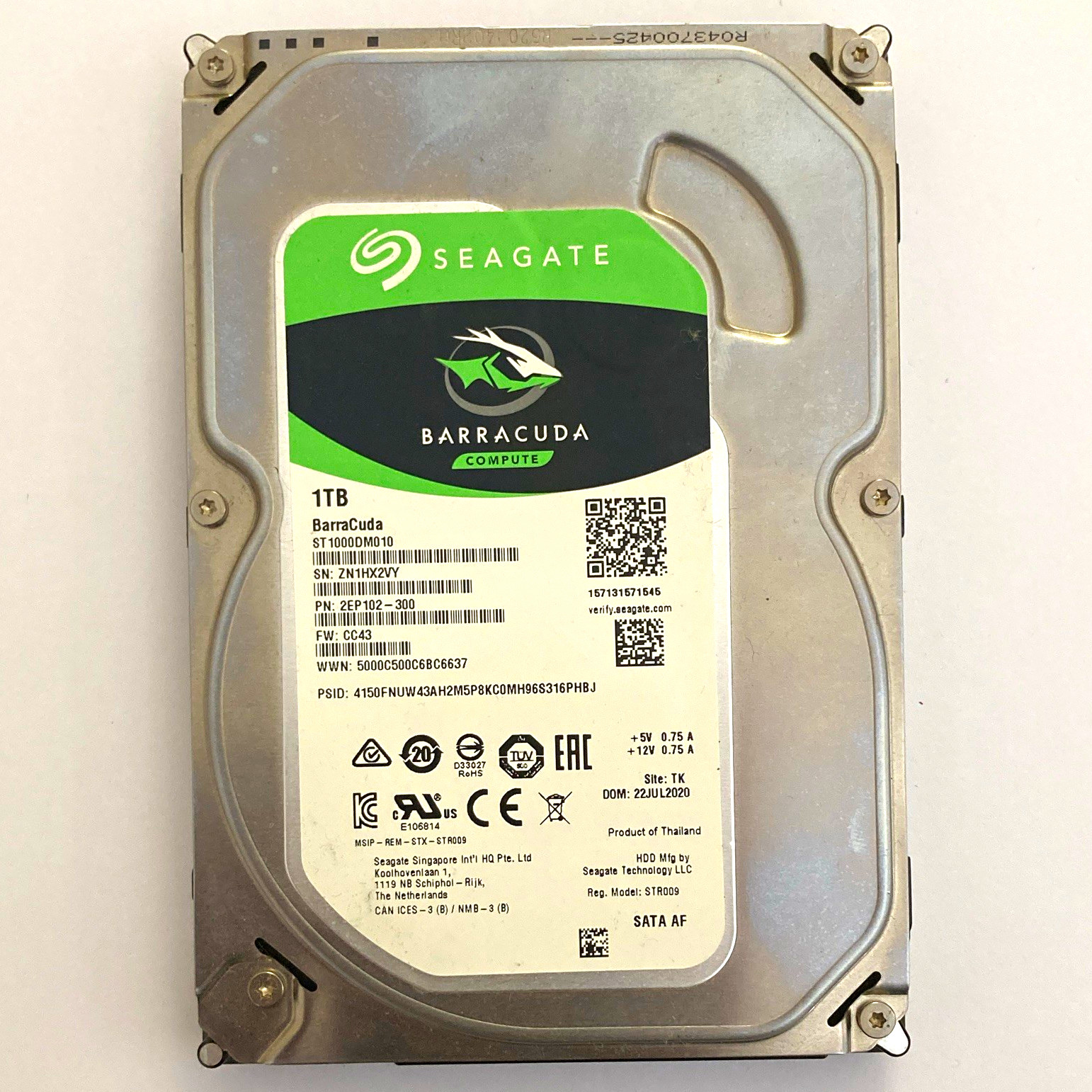 Seagate BarraCuda ST1000DM010 1TB 7200RPM 3.5" SATA III 6Gb/s 64MB HDD