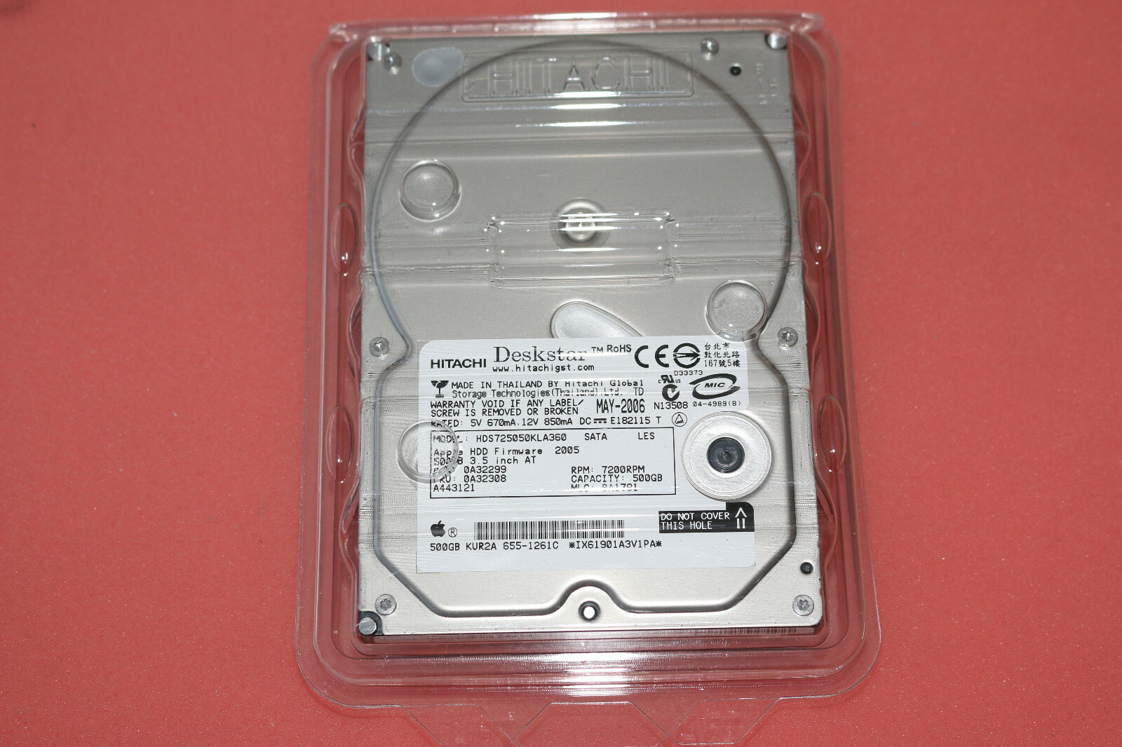Hitachi 500GB 7200RPM 3.5" Deskstar Hard Drive HDS725050KLA360 Apple 655-1261C