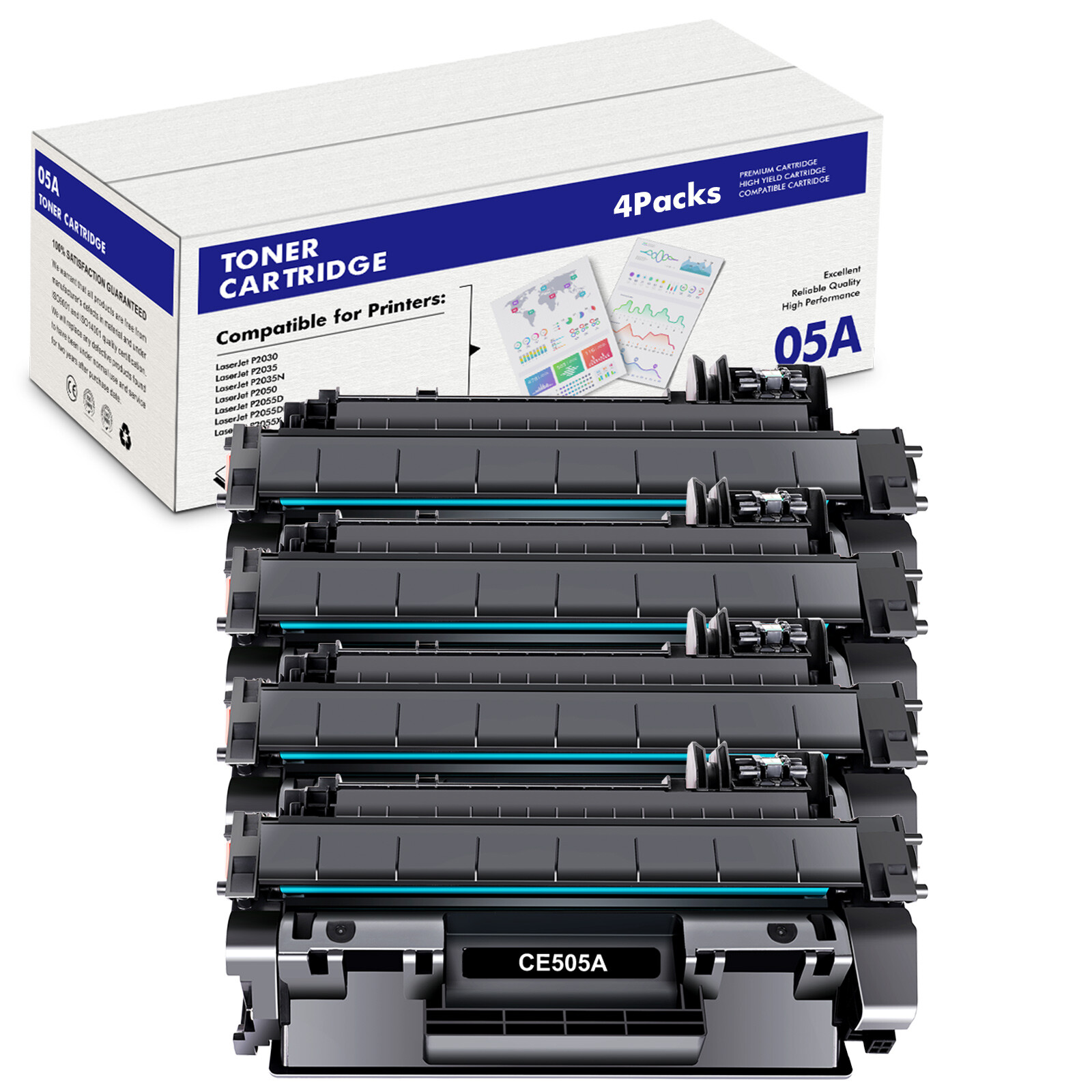 4PK CE505A Toner Cartridge Compatible With HP 05A LaserJet P2035 P2035n P2055dn