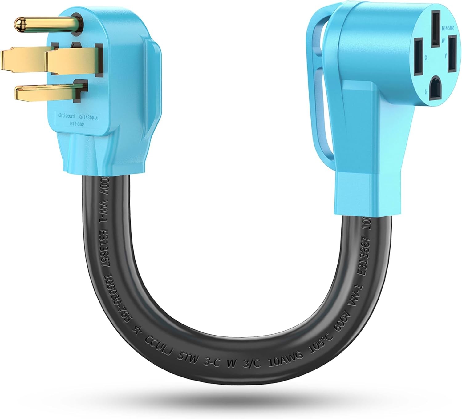 CircleCord 4 Prong NEMA 14-30P to 14-50R EV Charger Adapter Cord Blue 