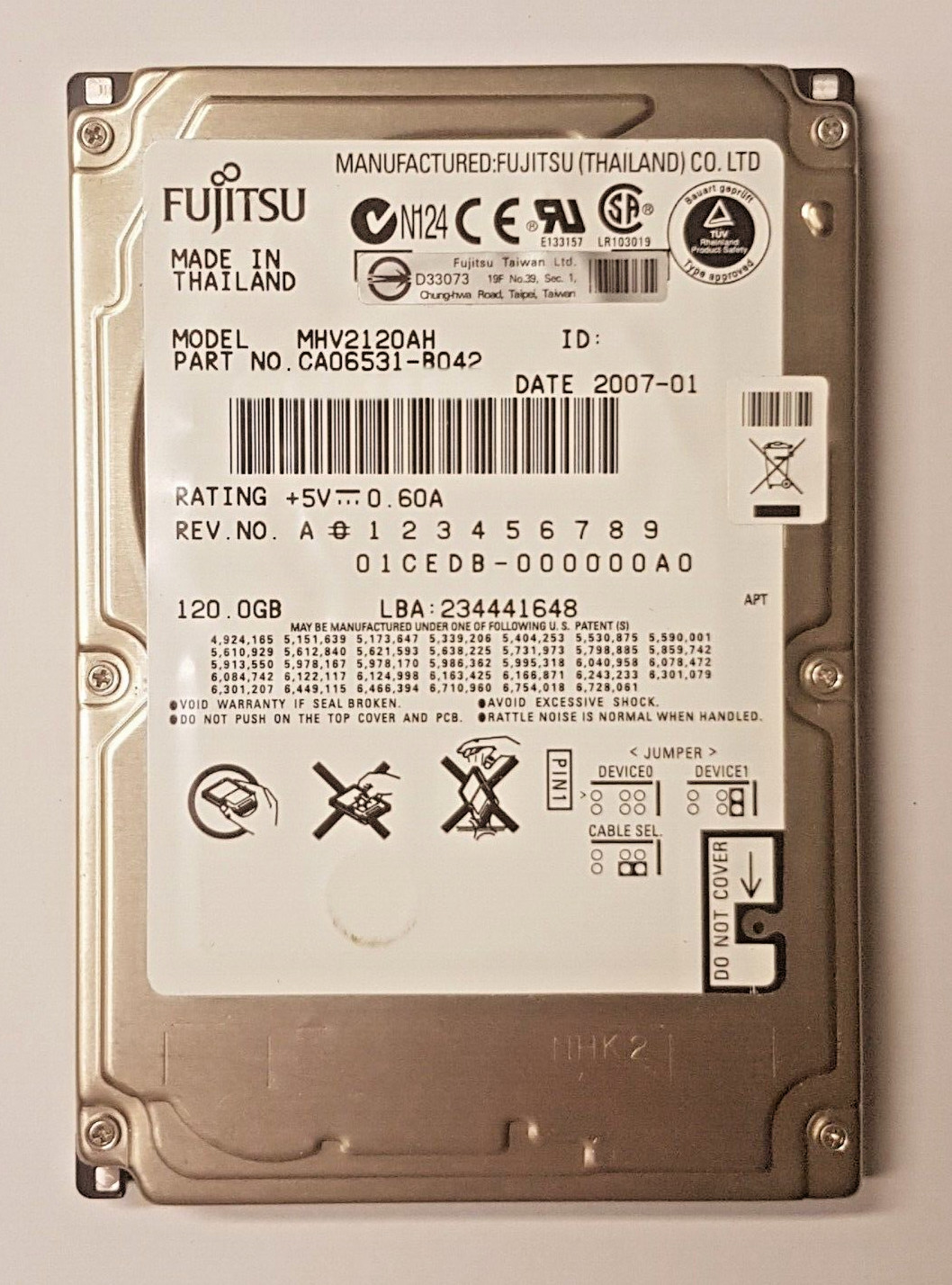 120GB IDE Fujitsu MHV2120AH P-ATA 5400rpm 8MB HDD 2.5" Internal Hard Drive