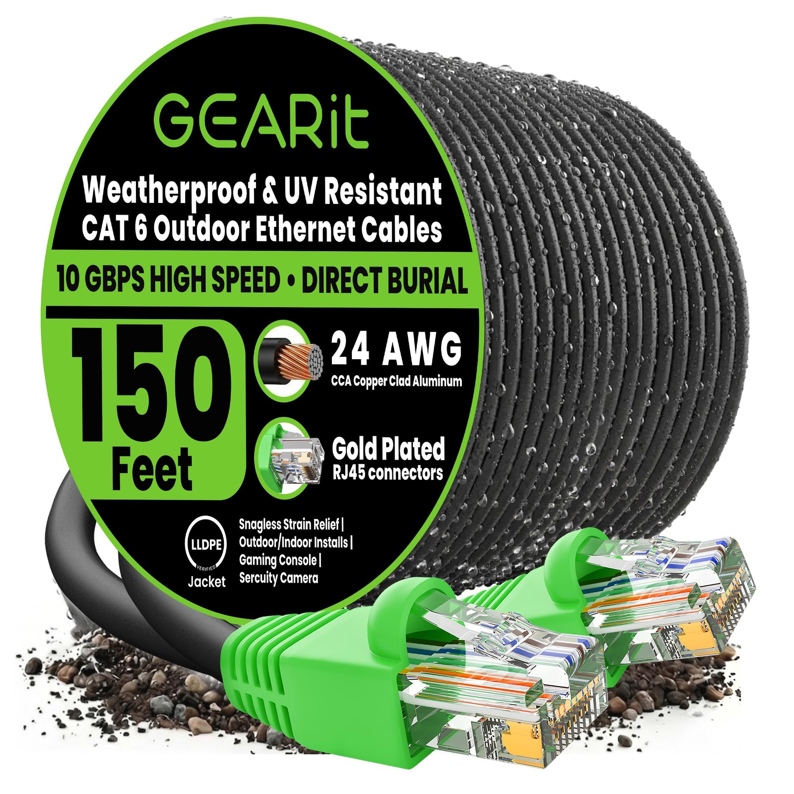 GEARit Cat6 Ethernet Cable 150ft Outdoor Direct Burial High Speed Internet