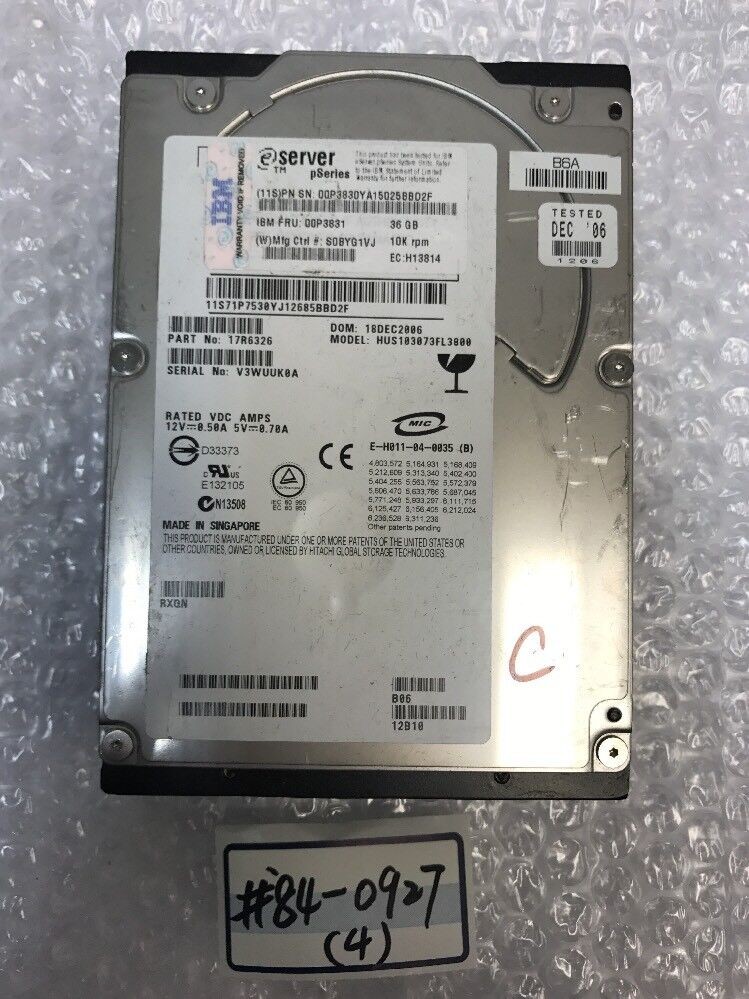 -  IBM E Server 73GB 10K 17R6326 U320 SCSI Hard Drive HUS103073FL3800