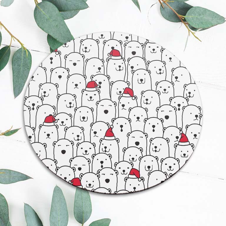 Funny Christmas White Bear Animal Mouse Pad Mat Office Desk Table Accessory Gift
