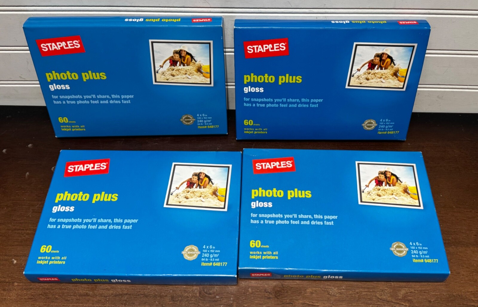 Lot Of 4- Staples Photo Plus gloss paper 4X6 60 sheet Packs New & Sealed