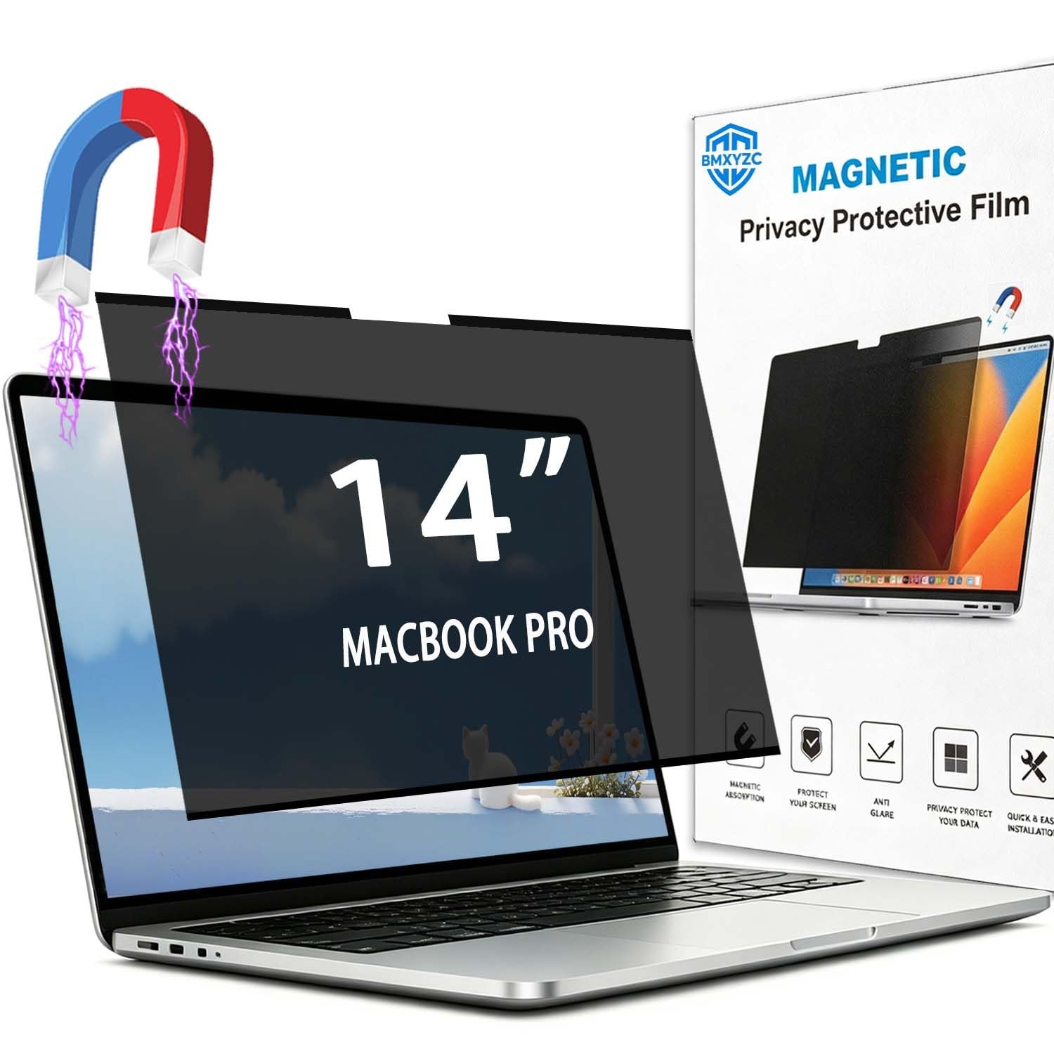 Magnetic Privacy Screen for MacBook Pro 14 Inch | 26° Removable Black Anti-sp...