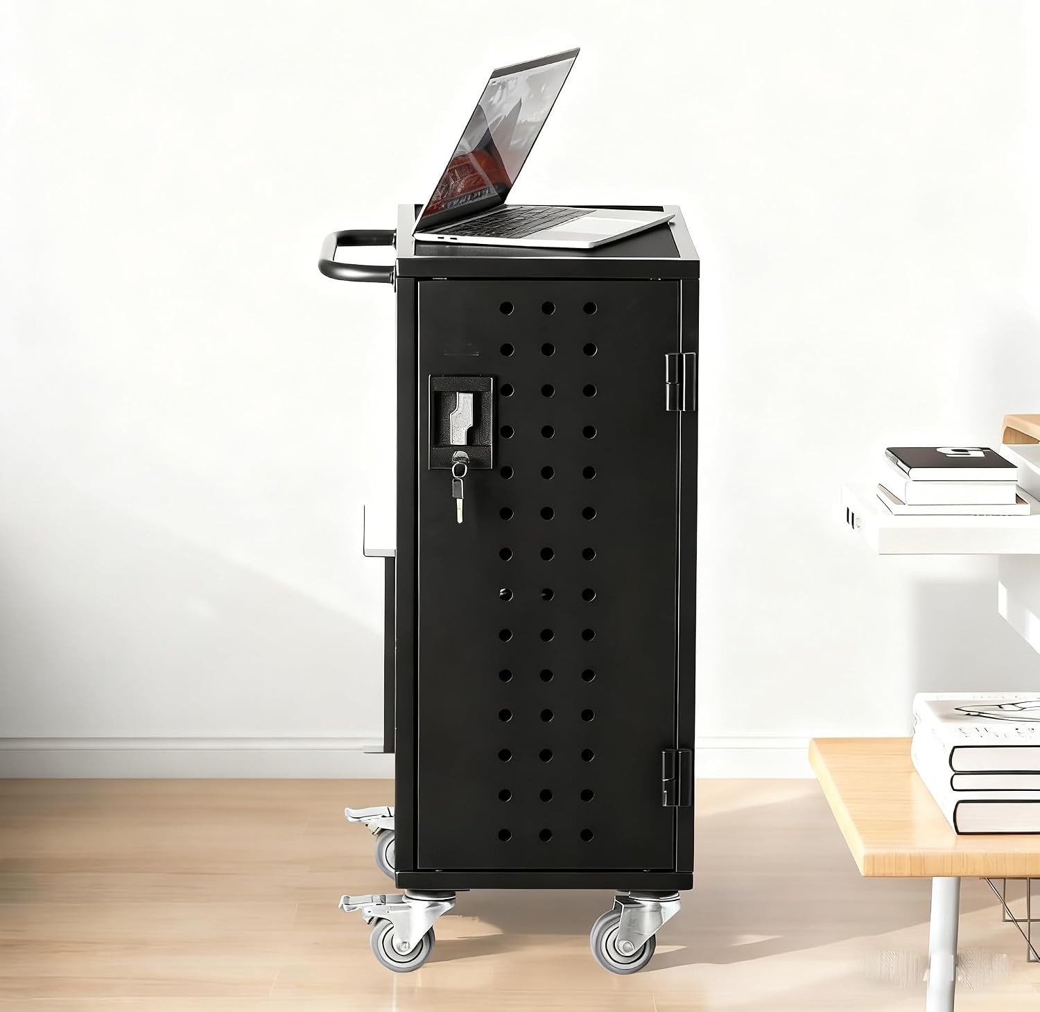 Rolling Storage Lockable 16 Device Laptop Charging Cart 15.6in Classroom Office