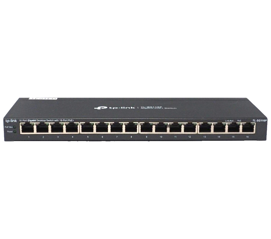 TP-Link TL-SG116P 16-Port Gigabit PoE+ Switch 120W Fanless Unmanaged No PSU