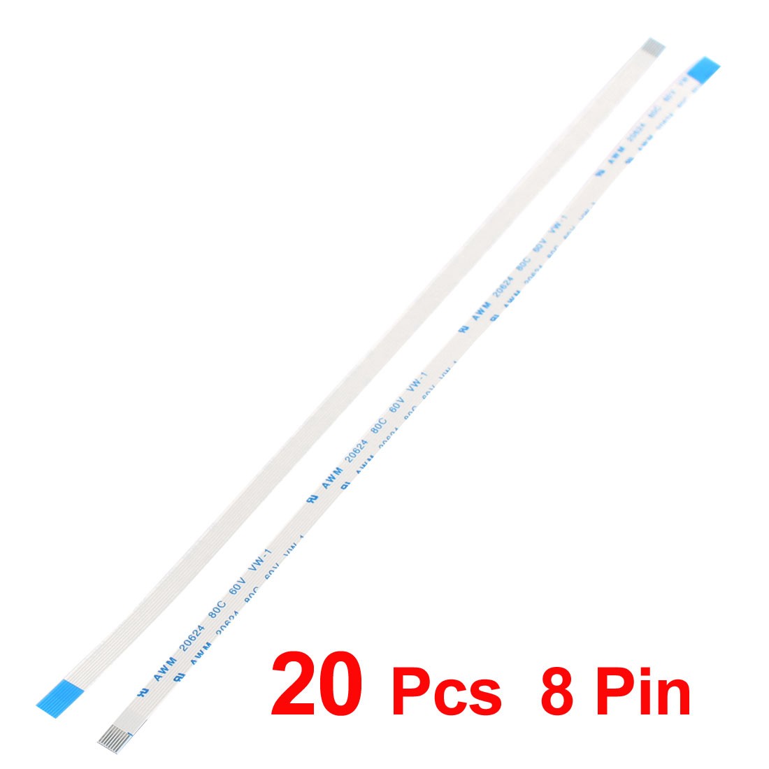 20Pcs 0.5mm Pitch 8 Pin AWM 20624 80C 60V VW-1 Flexible Flat Cable 200mm