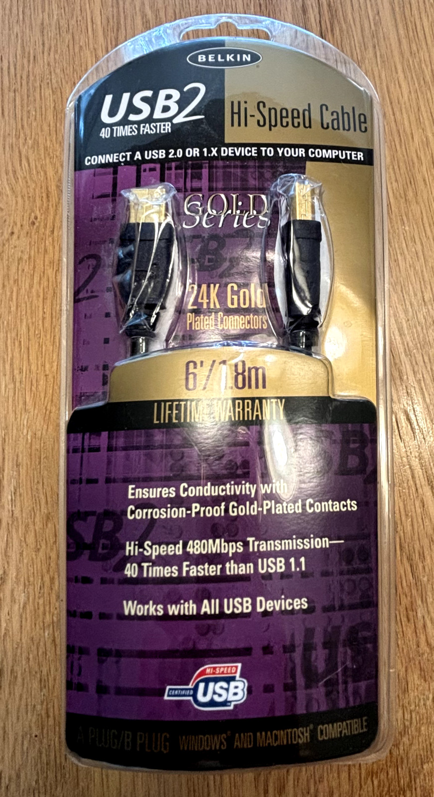 Belkin USB2 Hi-Speed USB Cable 24K Gold Plated Series 6' Type A-B 40X Faster NEW