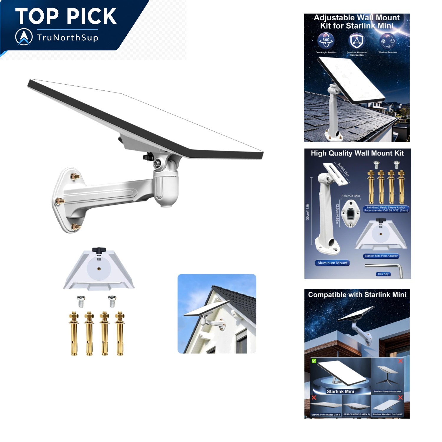 Starlink Mini Wall Mount Adjustable Weatherproof Aluminum Satellite Dish Bracket