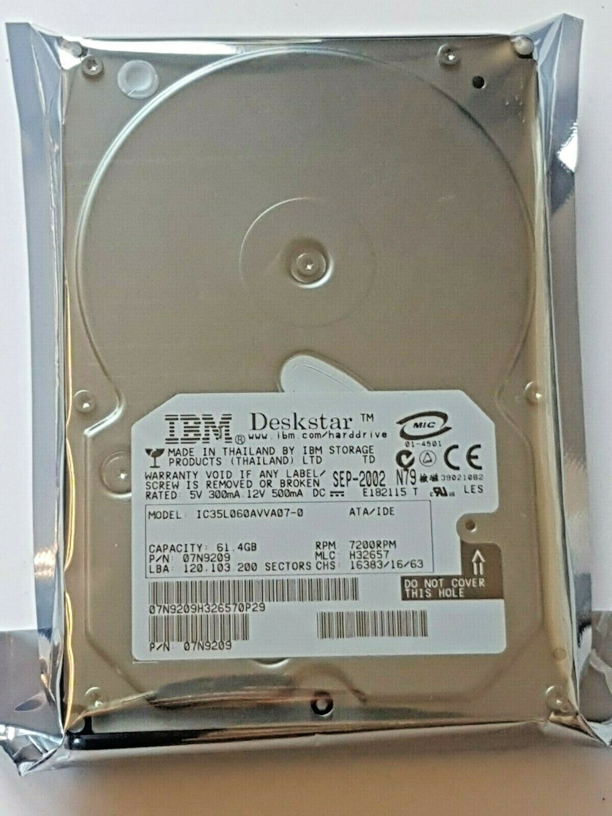 61.4GB IDE IBM Deskstar IC35L060AVVA07-0 7200RPM P-ATA 2MB 3.5" Hard Drive New