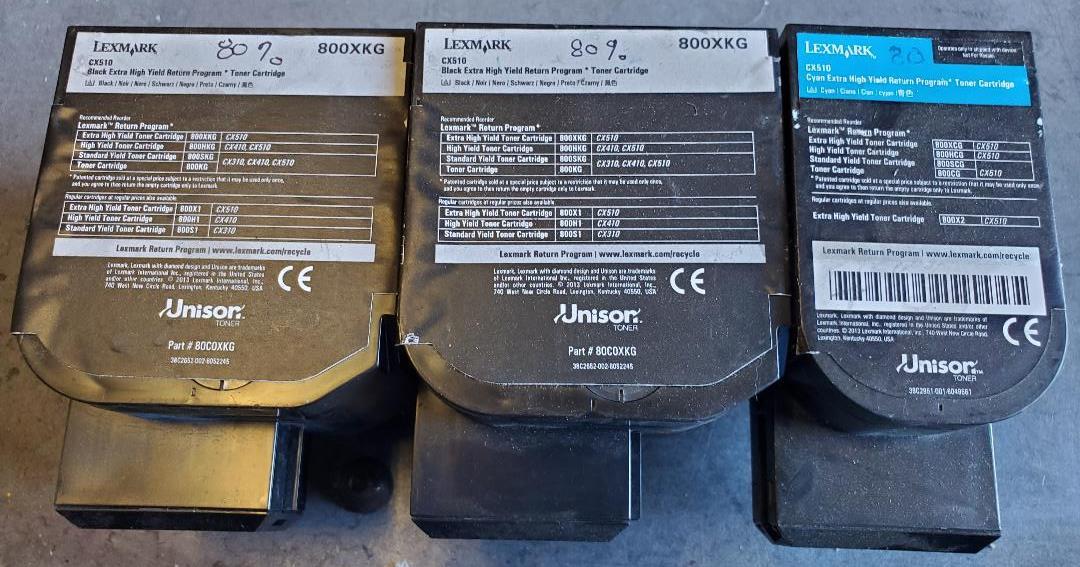 3 Mostly New Genuine Lexmark 800XCG 800XKG Extra High Yield Toners CX510 80% 