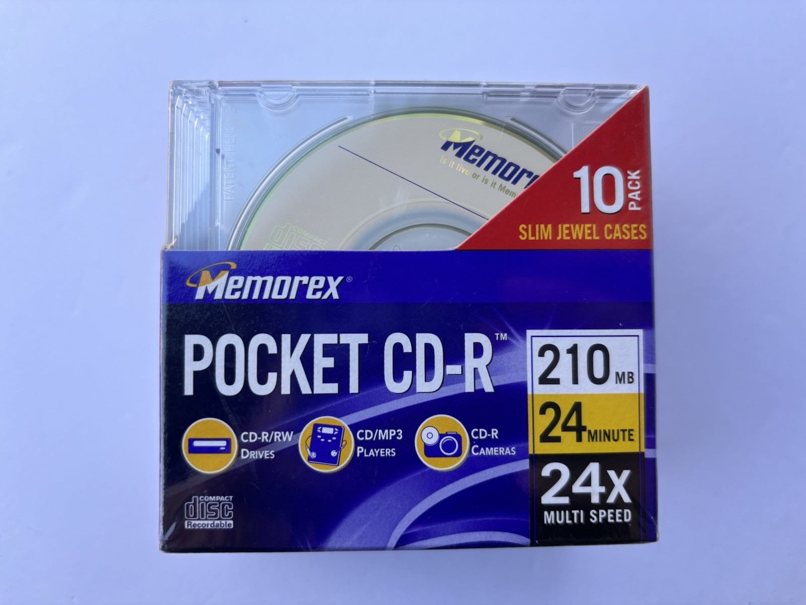 Memorex 10 Pack Slim Jewel case Pocket CD-R (210MB/24Min./ 24x Multi Speed) NEW