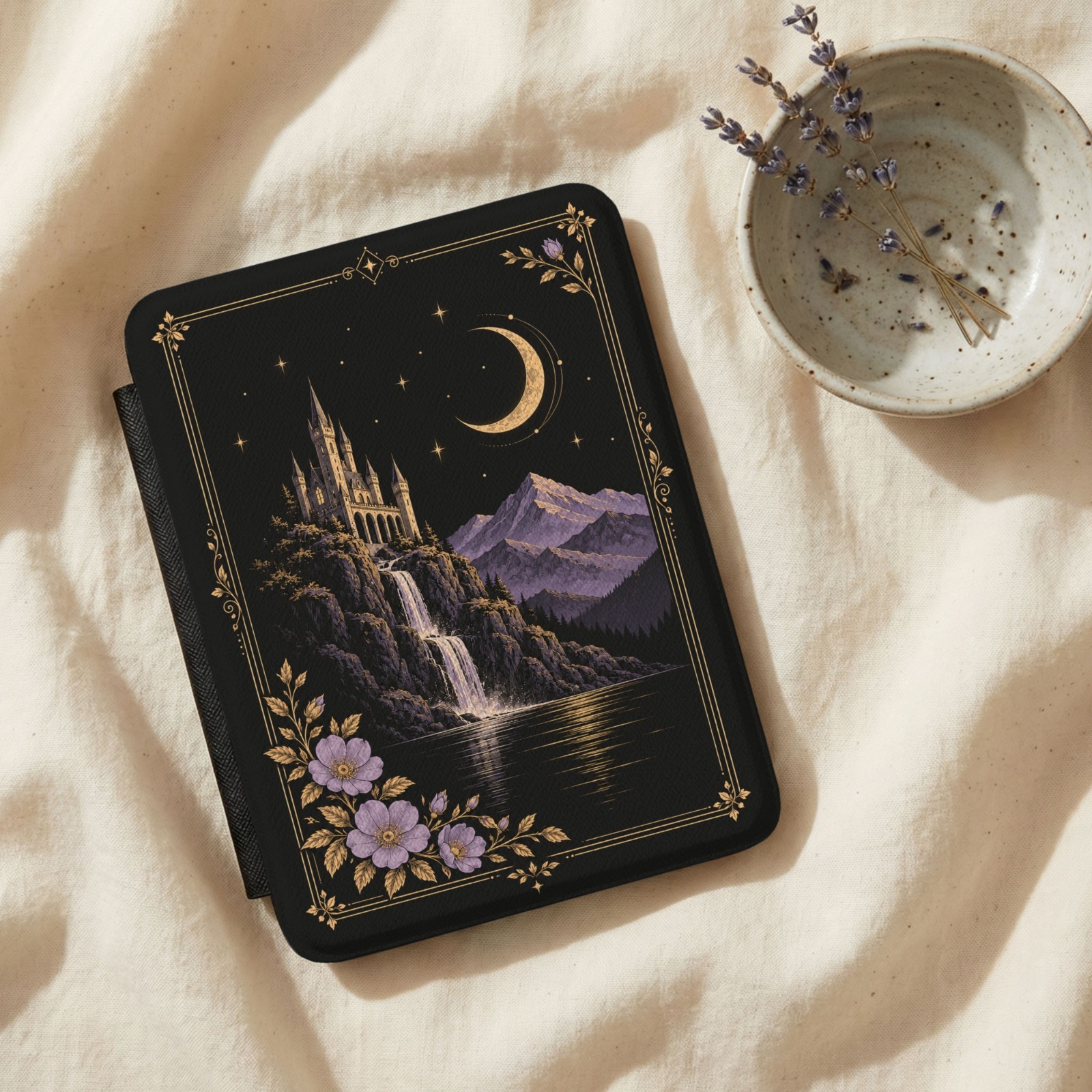 Gothic Moonlit Castle Kindle Case Dark Fantasy Floral Design Paperwhite 12th Gen