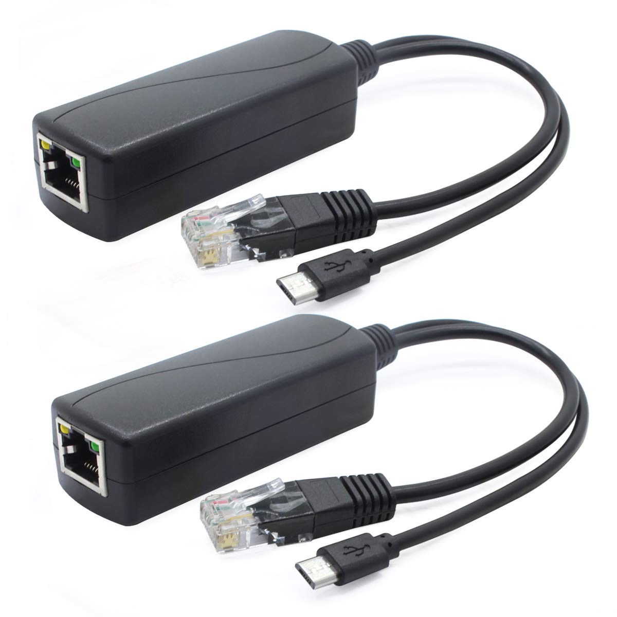 2-Pack 5V PoE Splitter, 48V to 5V 2.4A Adapter with Micro USB Plug, IEEE 802....