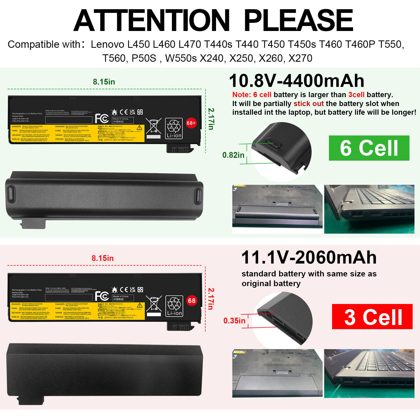 ✅LOT 68 Battery for Lenovo ThinkPad T440 T440s T450 T450S X240 X260 X270 L460
