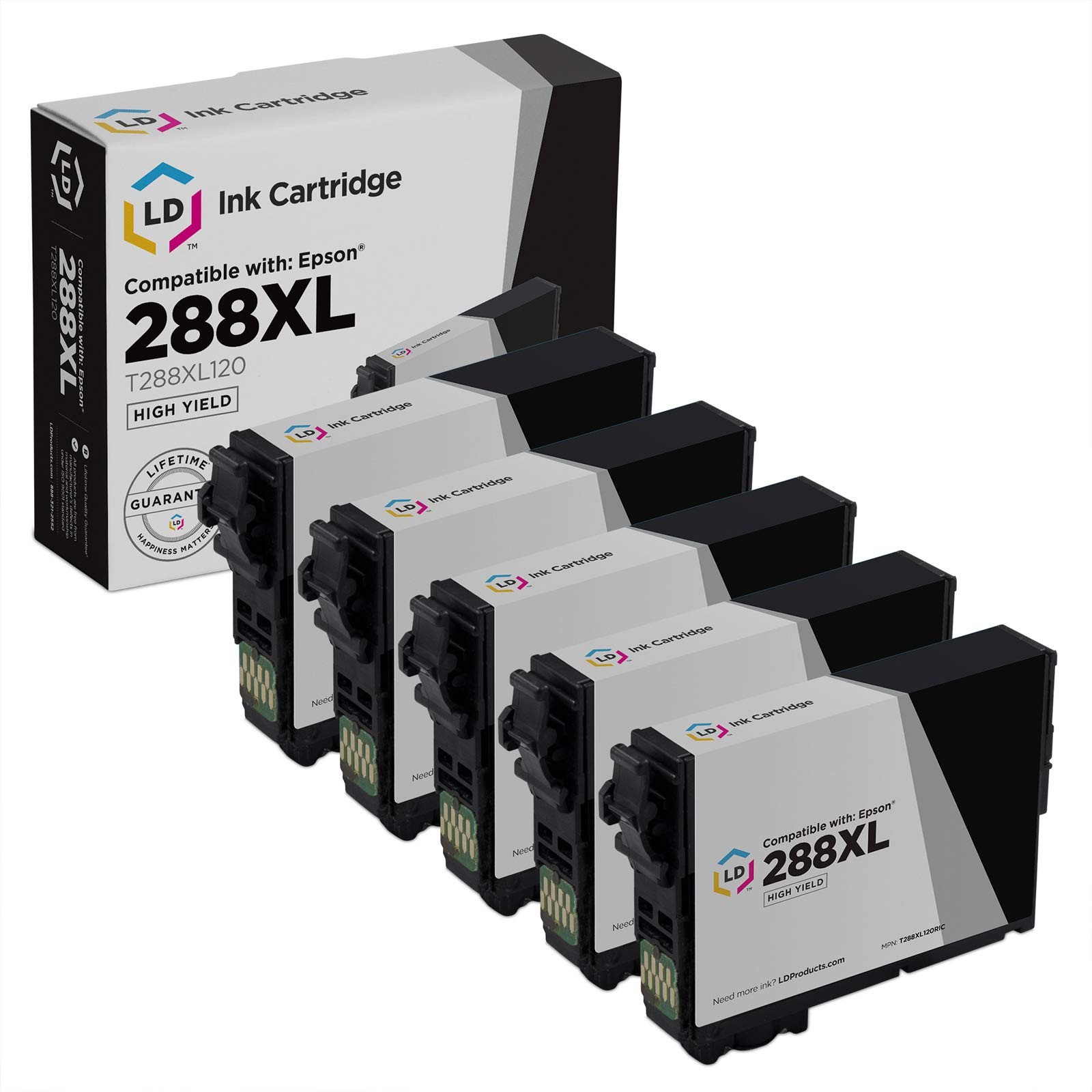 LD Replacement for Epson T288XL120 288XL Black Ink 5 Set for XP-330 XP-434 288