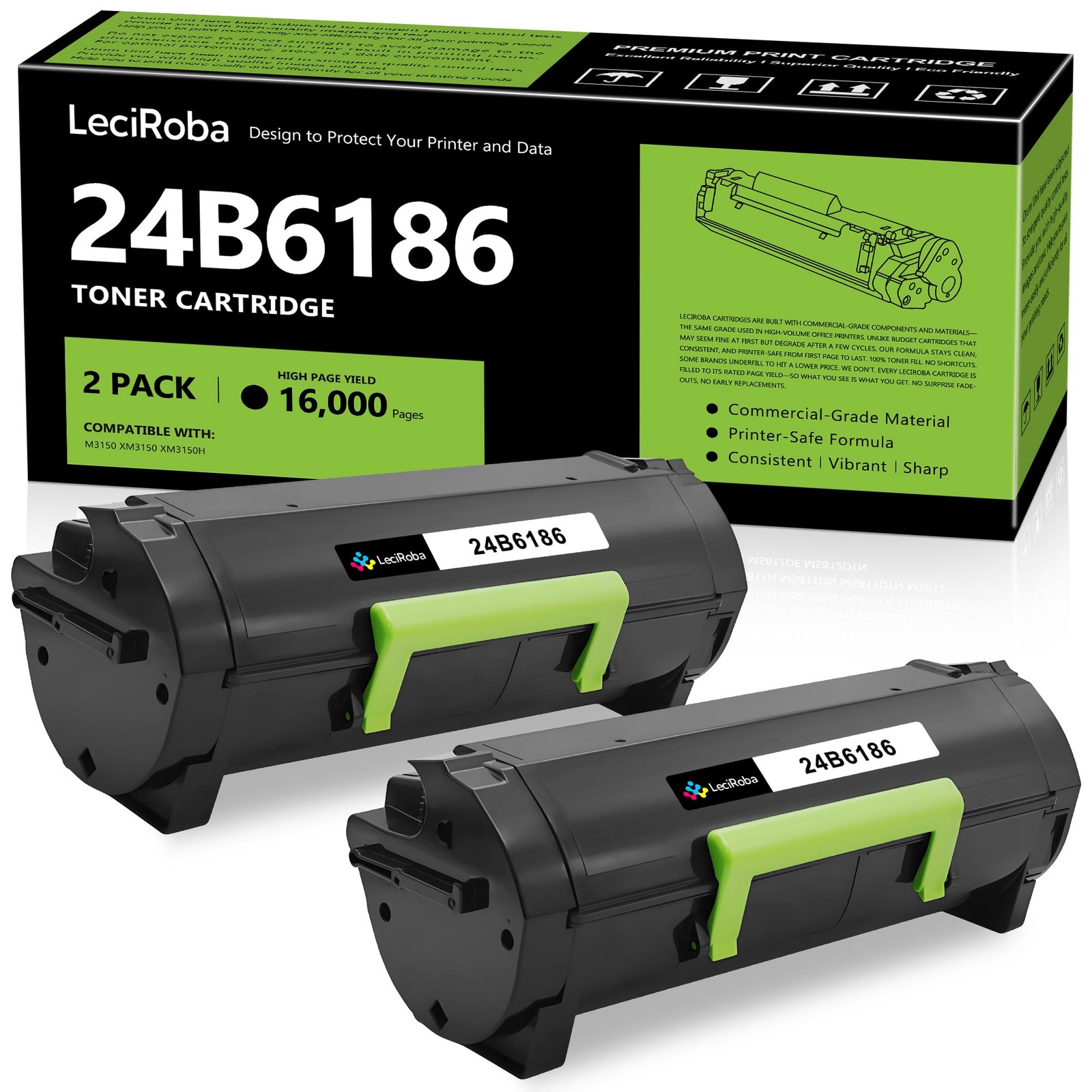 LeciRoba 24B6186 Black High Yield Toner Cartridge for Lexmark M3150 XM3150h