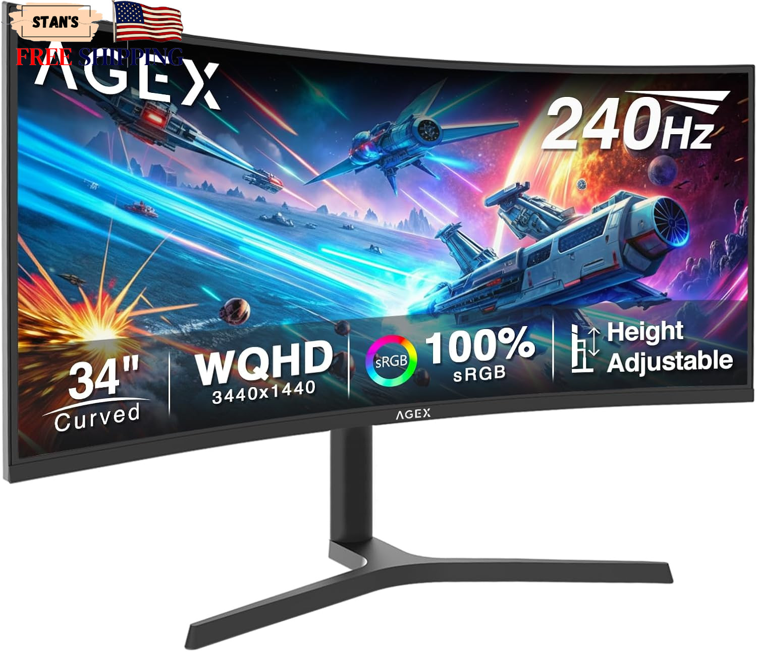 Z-Edge 34" Curved Gaming Monitor, WQHD 1440P 240Hz 165Hz Computer Monitor MPRT