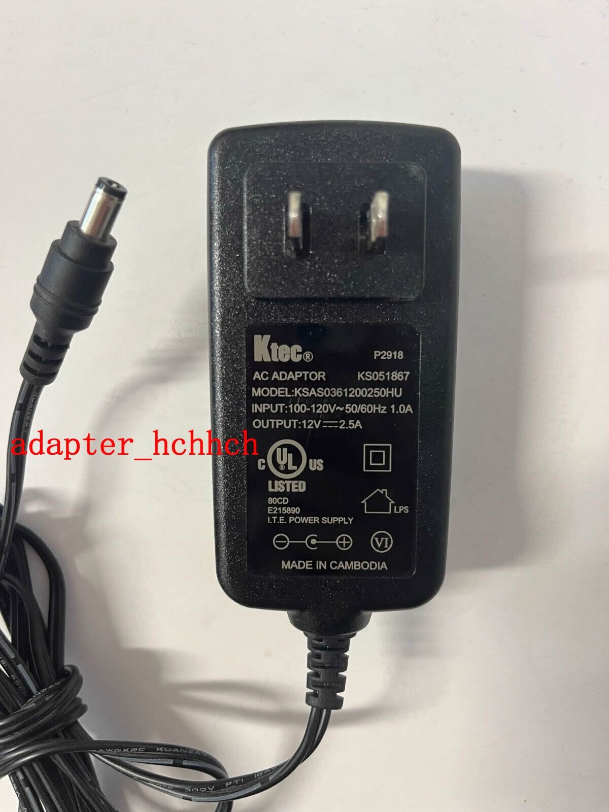 New Original OEM 12V 2.5A AC Adapter&Cord for Hisense LCD1504US 15” LCD Color TV
