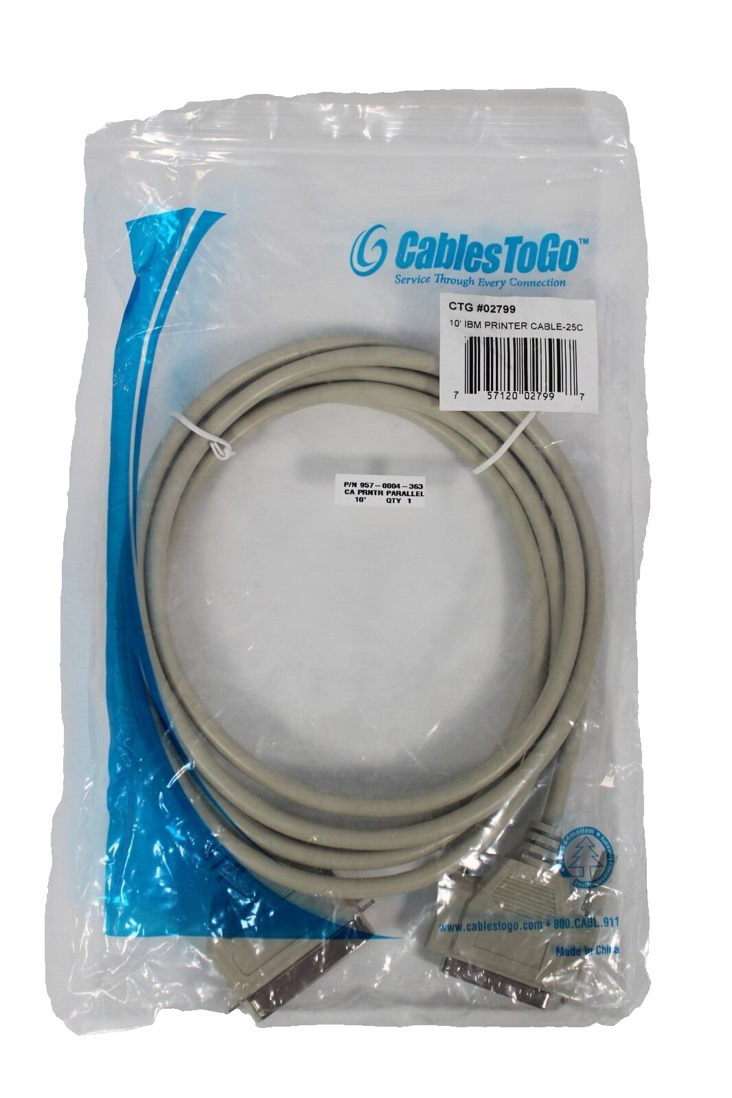 10' IBM Printer Parallel 957-0004-363 DB25 Male to 36 Male  CablesToGo  EL2502