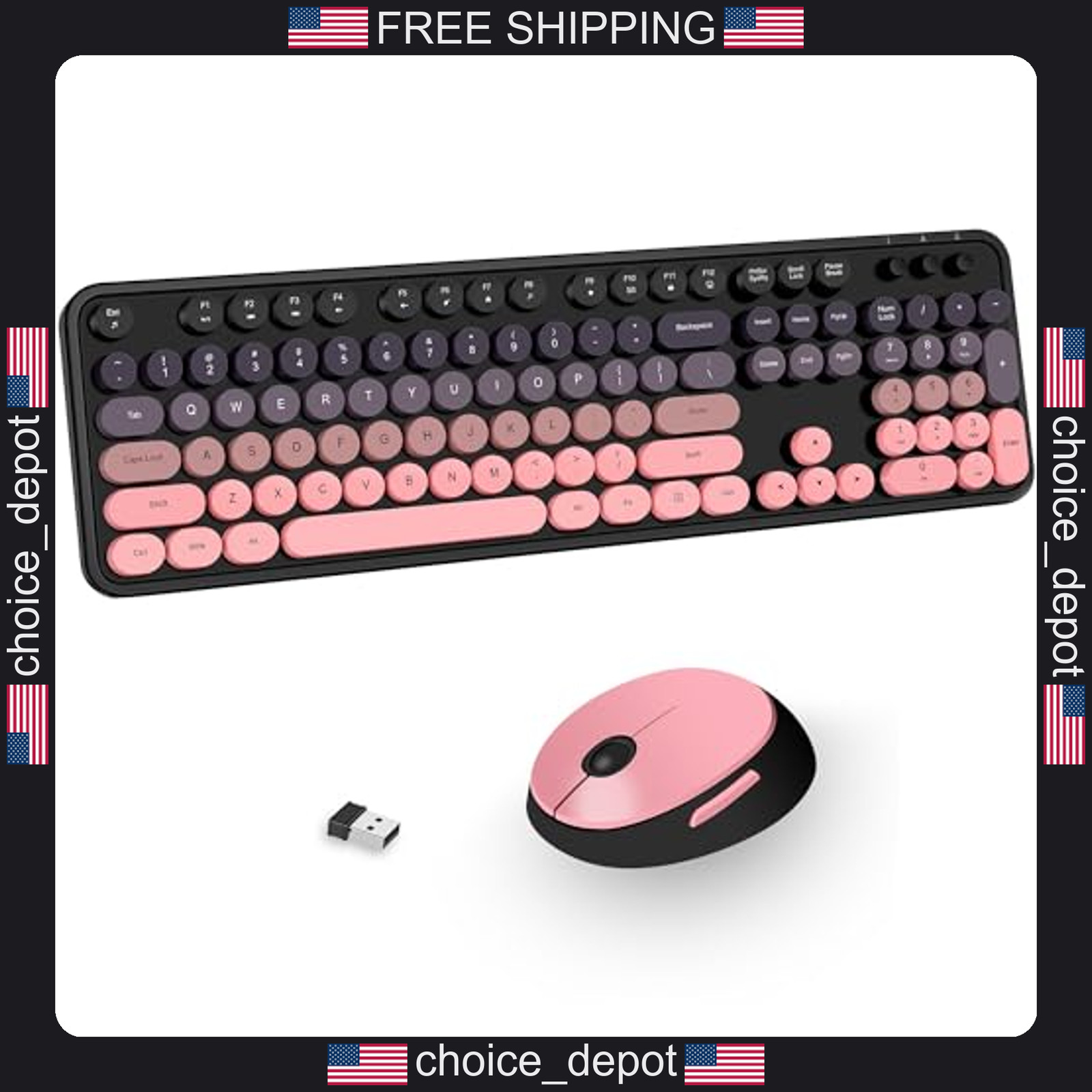Wireless Keyboard and Mouse Combo with Pink Keycaps for Windows