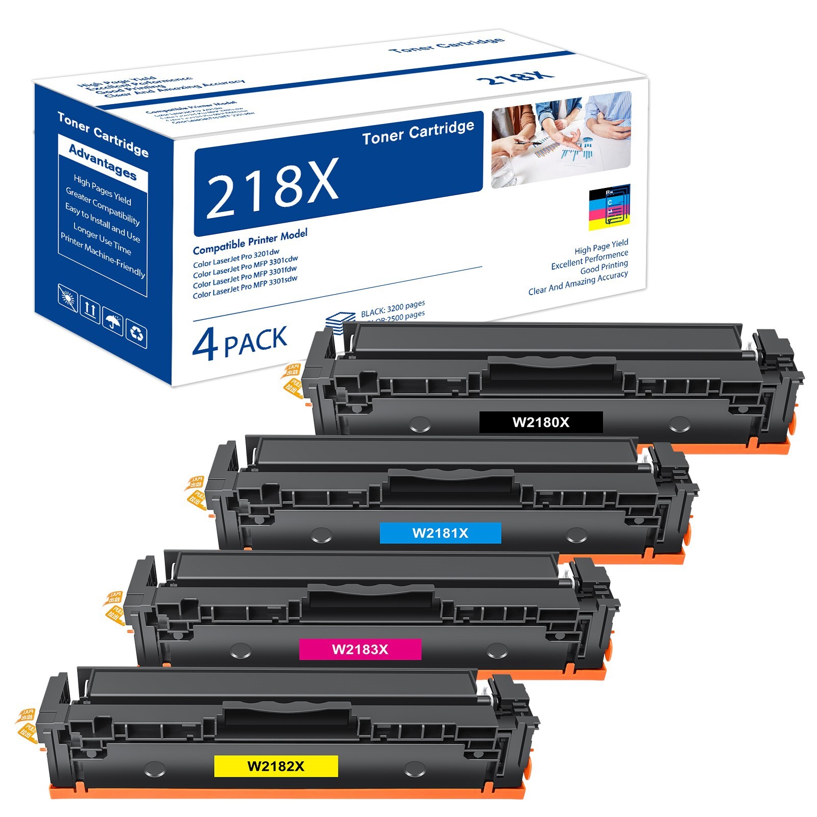 4PK W2180X Toner Fits HP 218X LaserJet Pro 3201dw MFP 3301 3301fdw [NO CHIP]