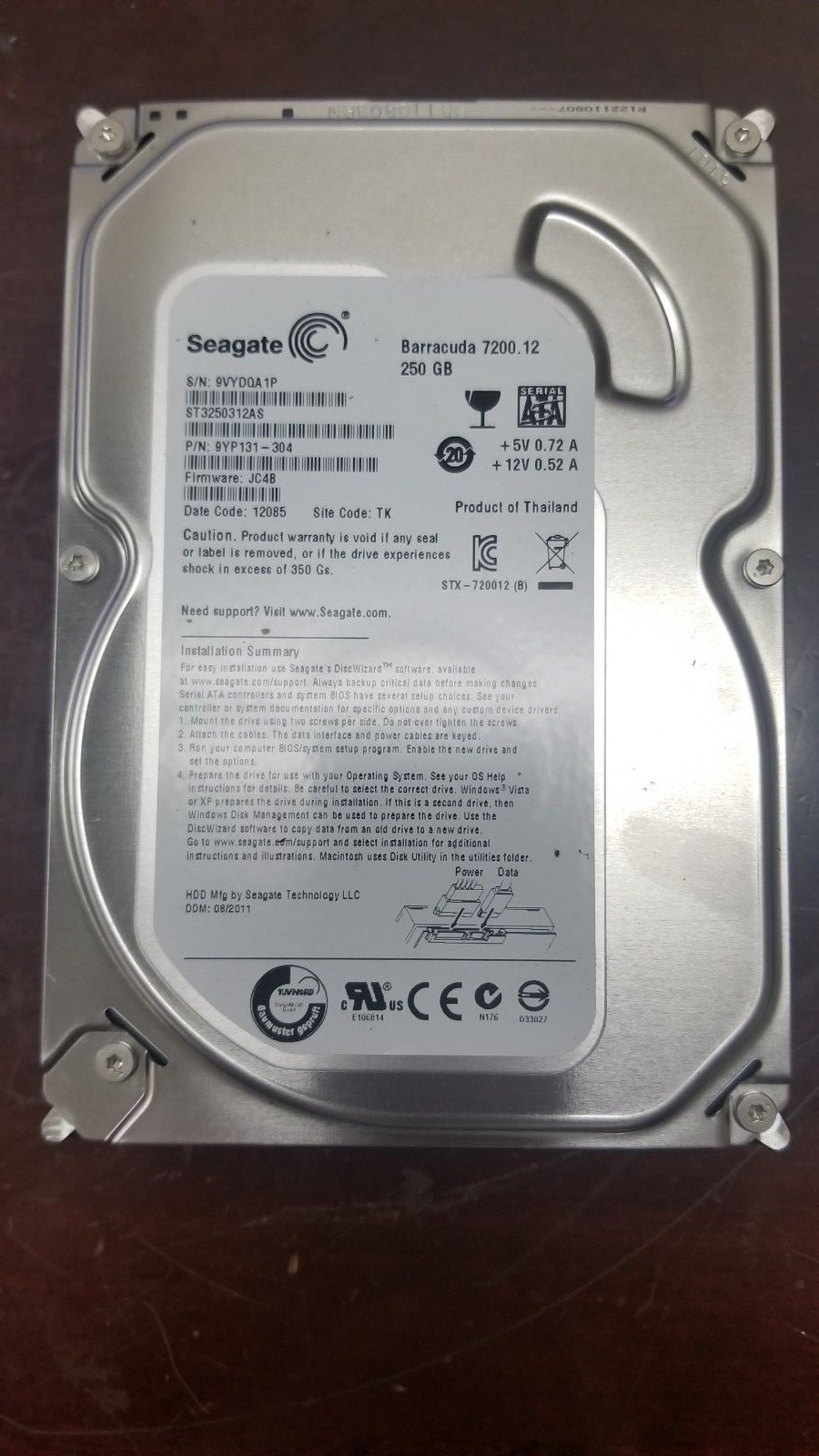 Seagate Barracude 7200.12 ST3250312AS 250GB 3.5" SATA III Dektop Hard Drive