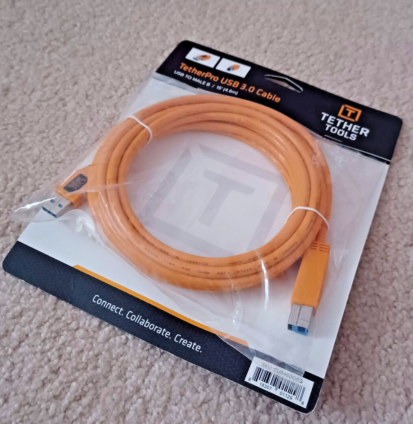 New Tether Tools 15' TetherPro USB 3.0 to Male B Cable Orange CU54600RG