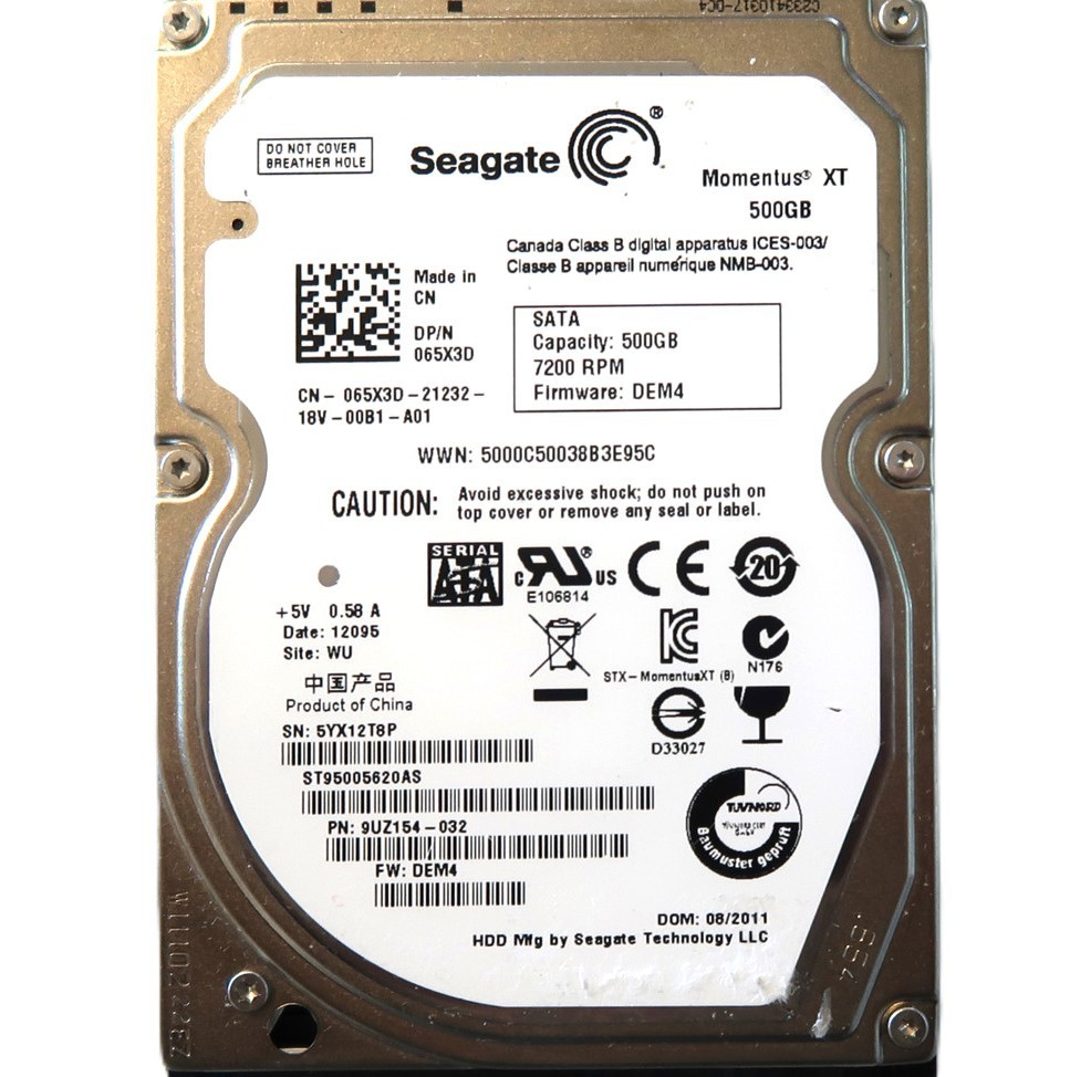 Seagate ST95005620AS 9UZ154-032 DEM4 (5YZ1) WU China 500gb 2.5" Sata HDD 08/2011