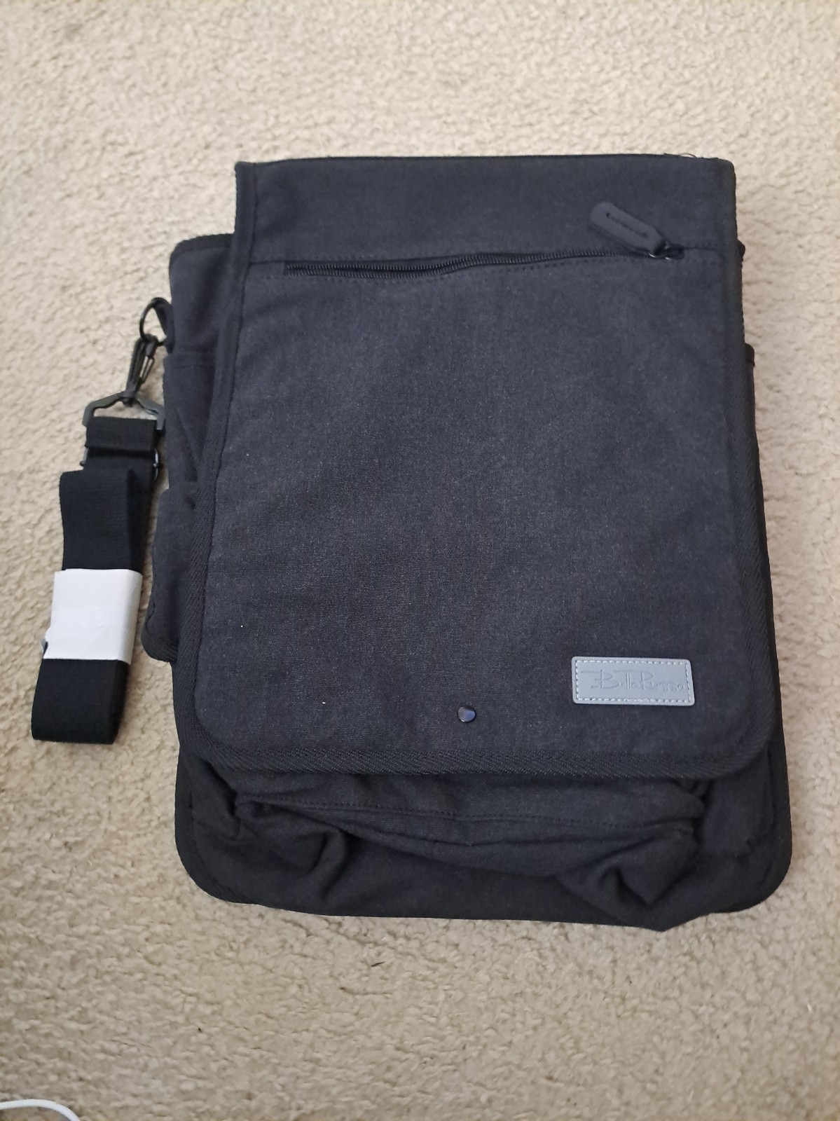 Bella Russo Messenger 14" Black Canvas Organizer Multiple Pockets Shoulder Bag