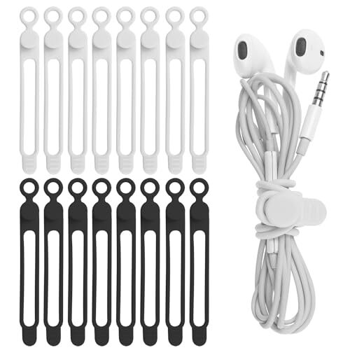  16Pcs 4.2" Silicone Cable Ties Cord Organizer for Cable Management, Reusable 