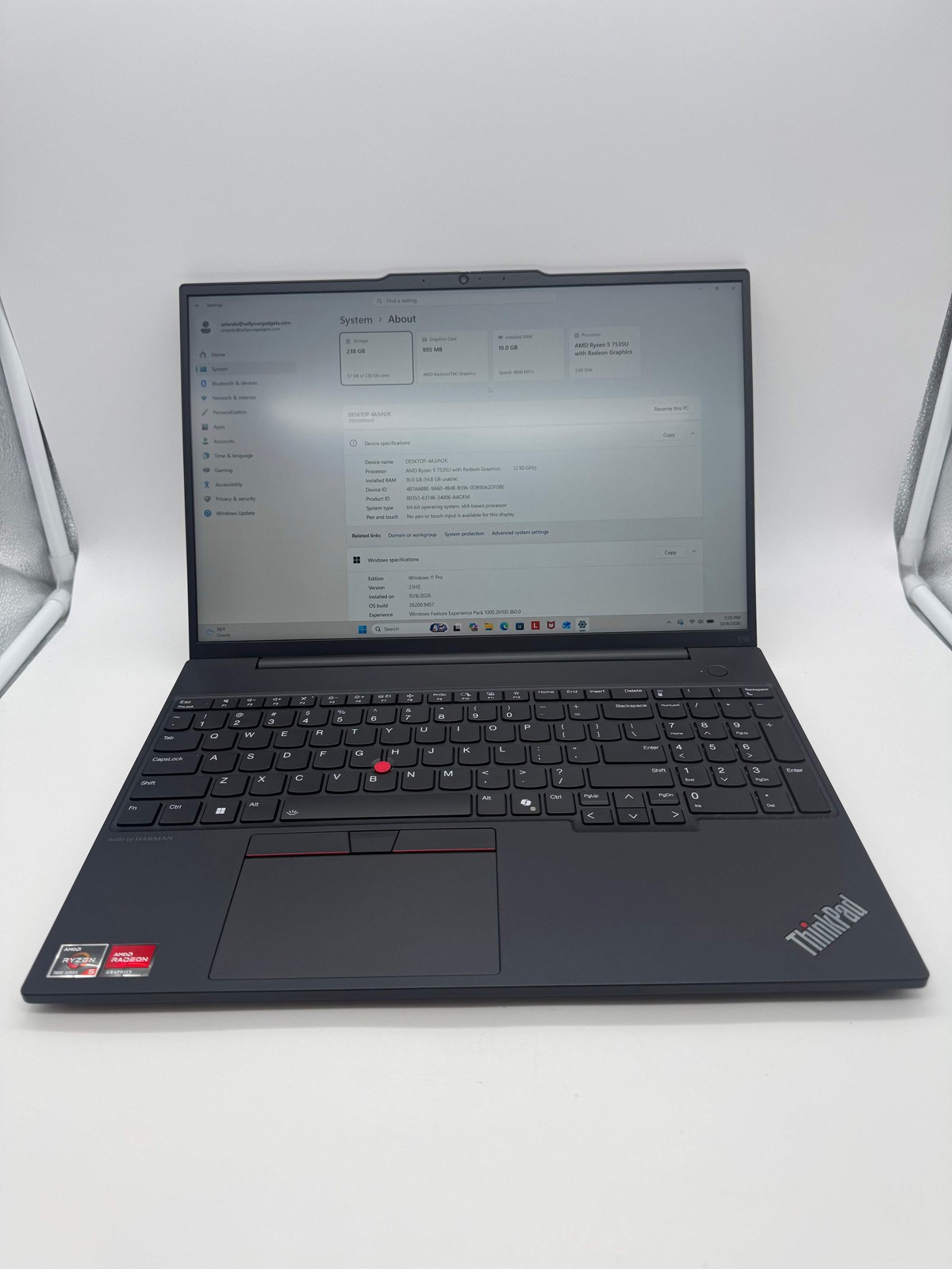 Lenovo ThinkPad E16 Gen 2 16" AMD Ryzen 5 7000 Series 16GB RAM 256GB Laptop