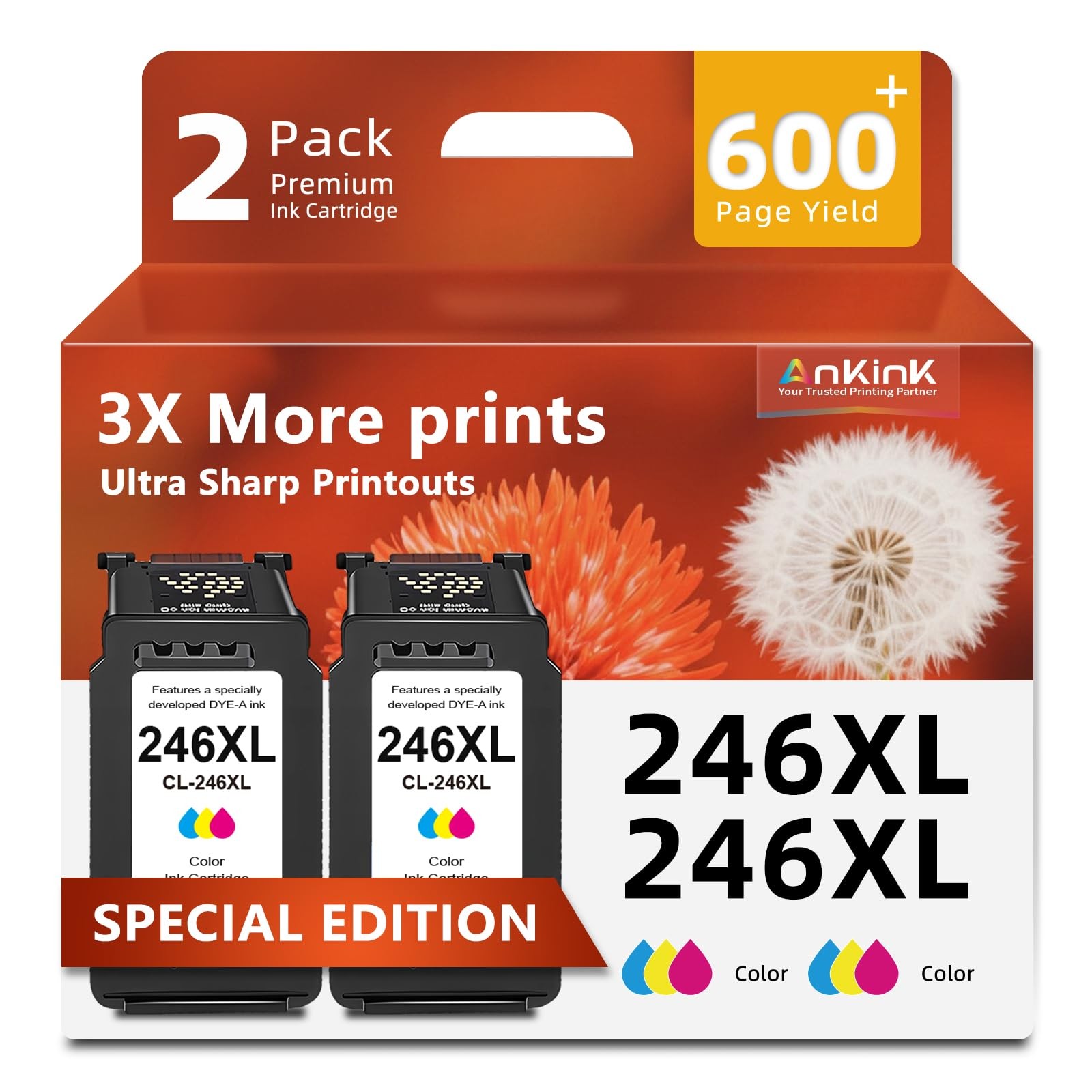 Ankink 246XL Color Ink Cartridge Replacement 245XL 2PK Color, Multicoloured