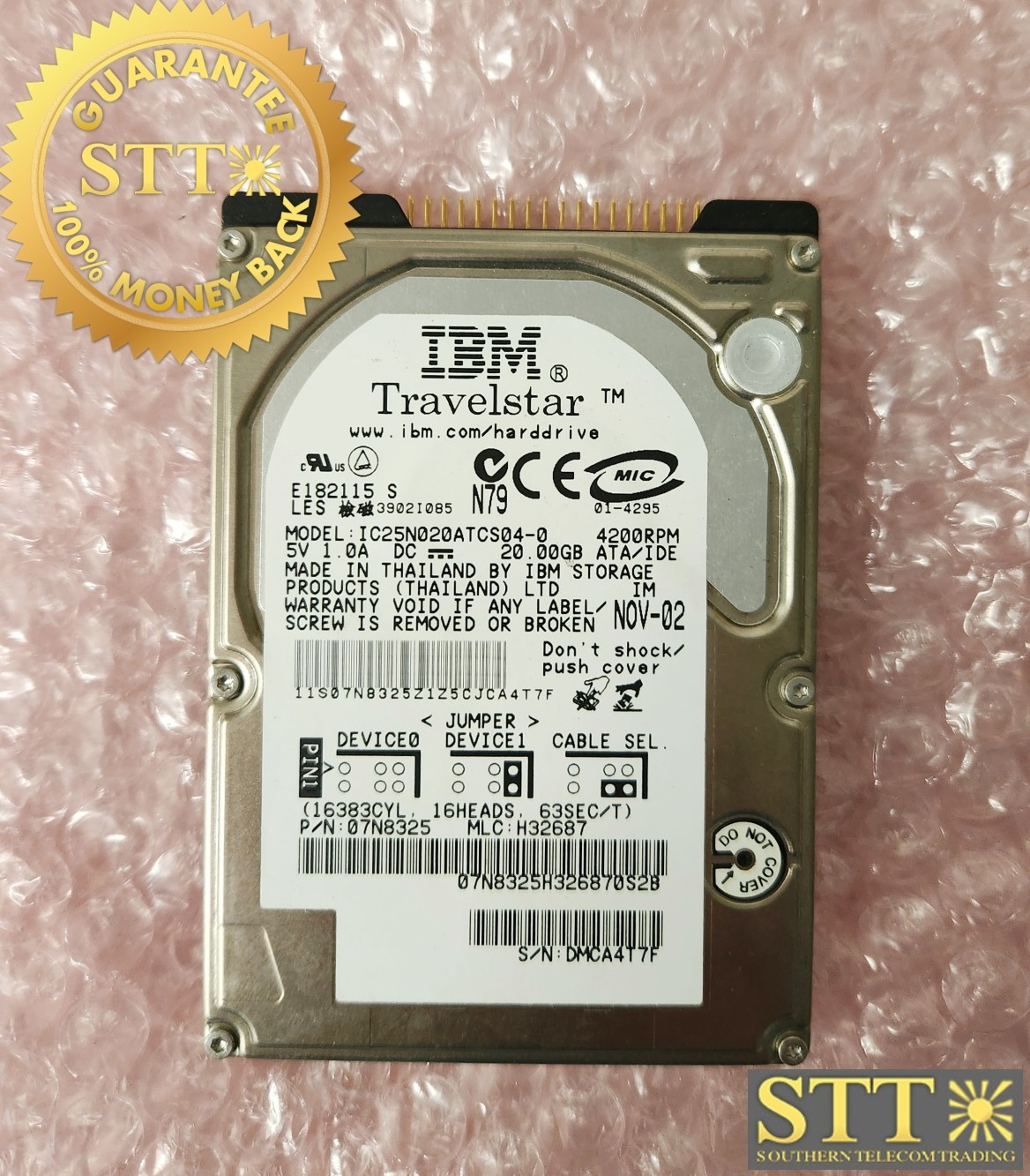 07N8325 IBM TRAVELSTAR 40GN 20GB 4200RPM ATA-100 2MB CACHE 2.5" HD