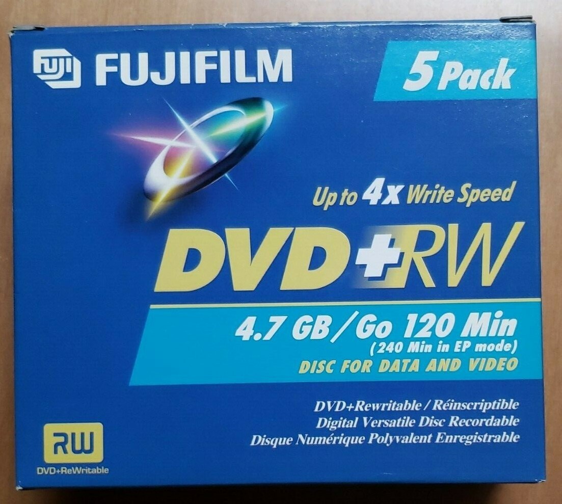 New Sealed 5 pack Fuji film DVD RW 4.7GB 120 Min Disc 4X Write Speed 240 Min EP
