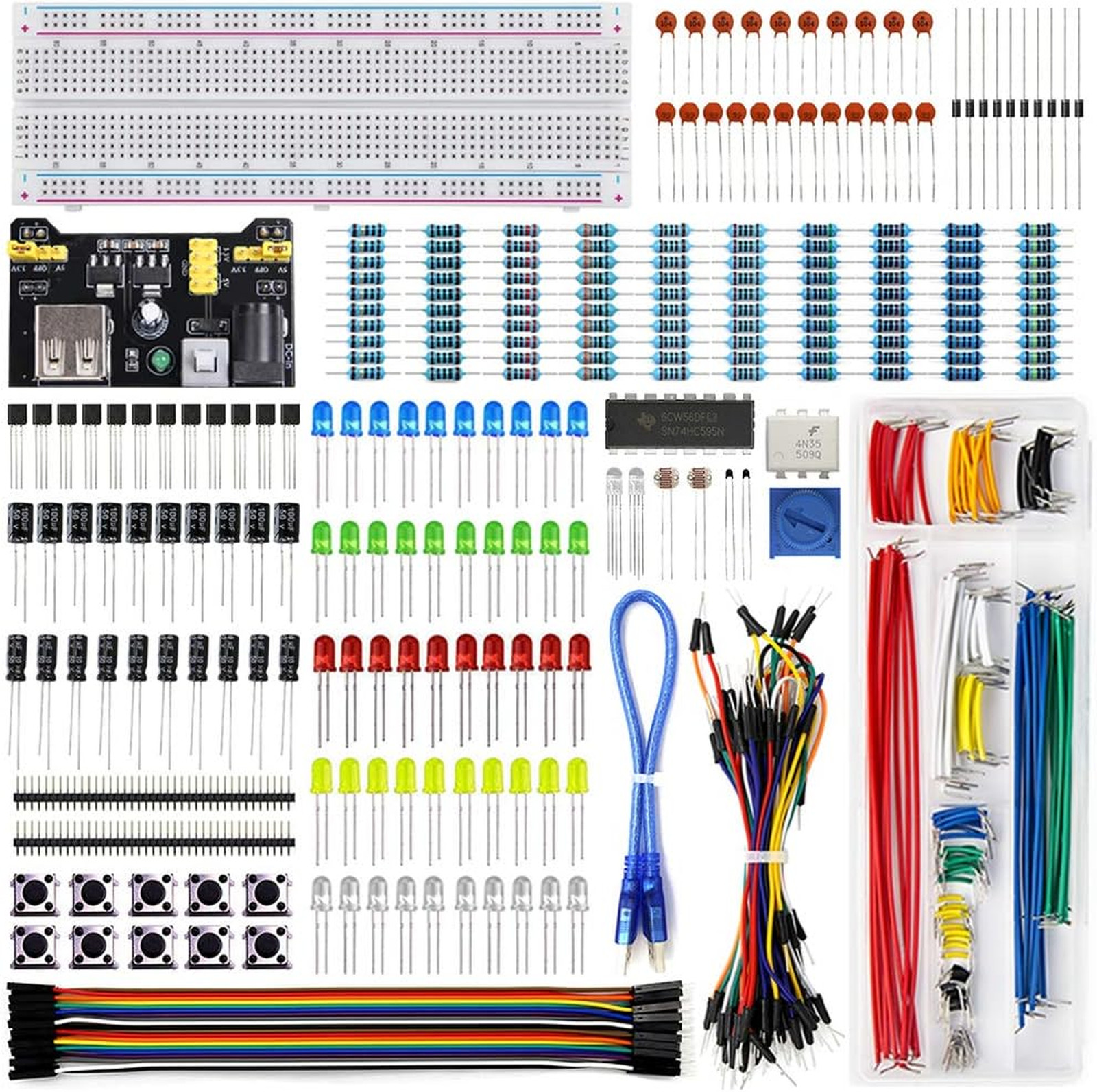 Electronics Component Kit with Power Supply, Breadboard, Jumper Wires